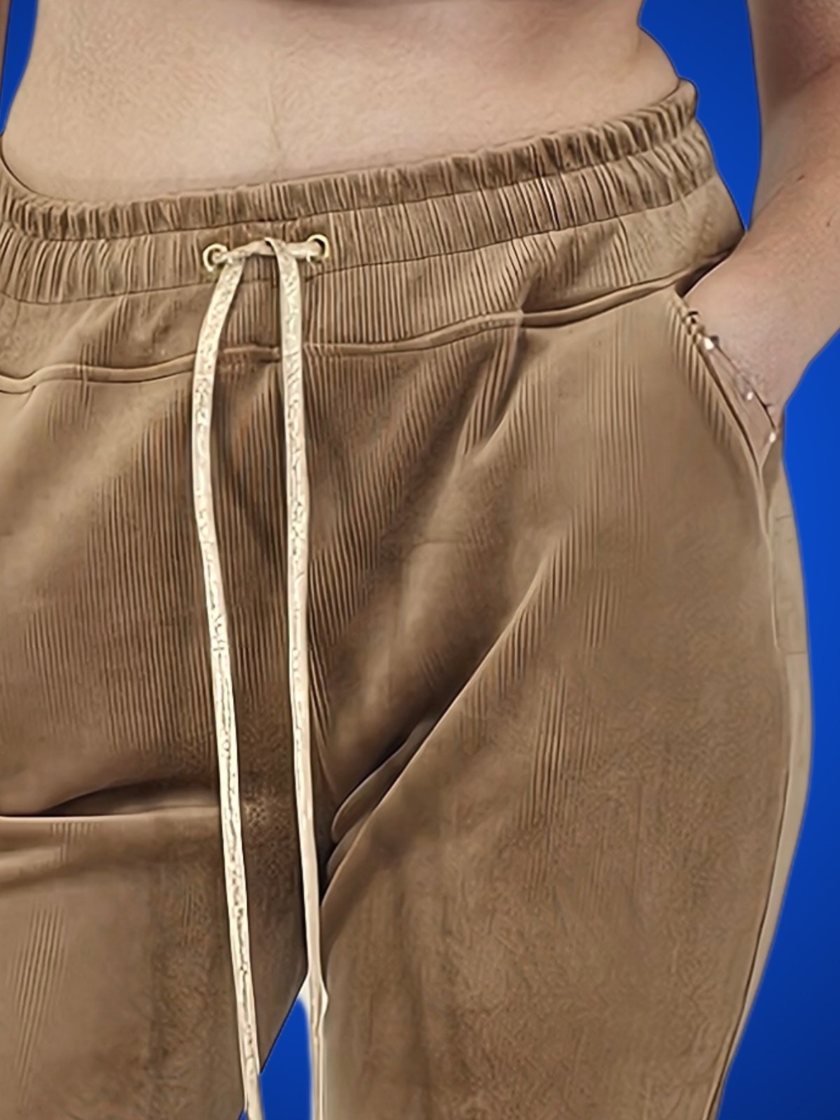 Buttery Soft Corduroy Jogger Pants with Adjustable Waistband & Gold Accents Khaki - Tenku Designs