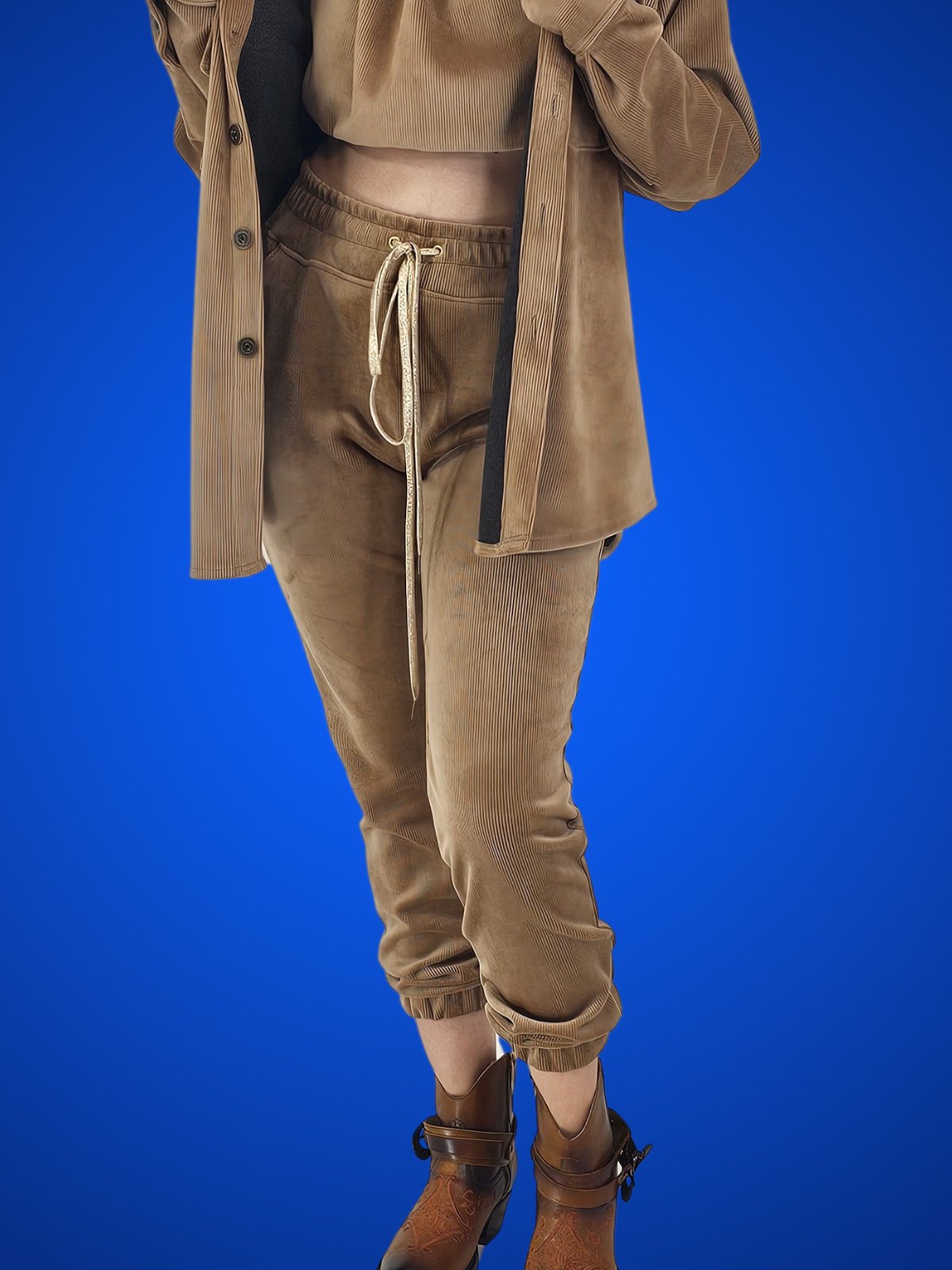 Buttery Soft Corduroy Jogger Pants with Adjustable Waistband & Gold Accents Khaki - Tenku Designs