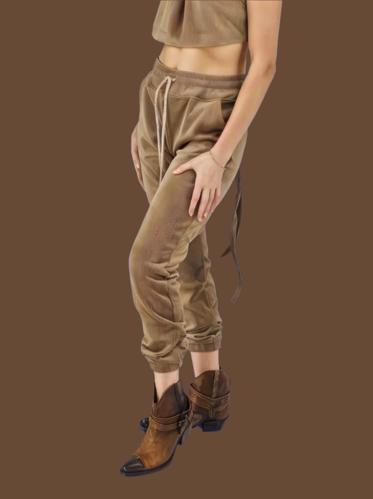 Buttery Soft Corduroy Jogger Pants with Adjustable Waistband & Gold Accents Khaki - Tenku Designs