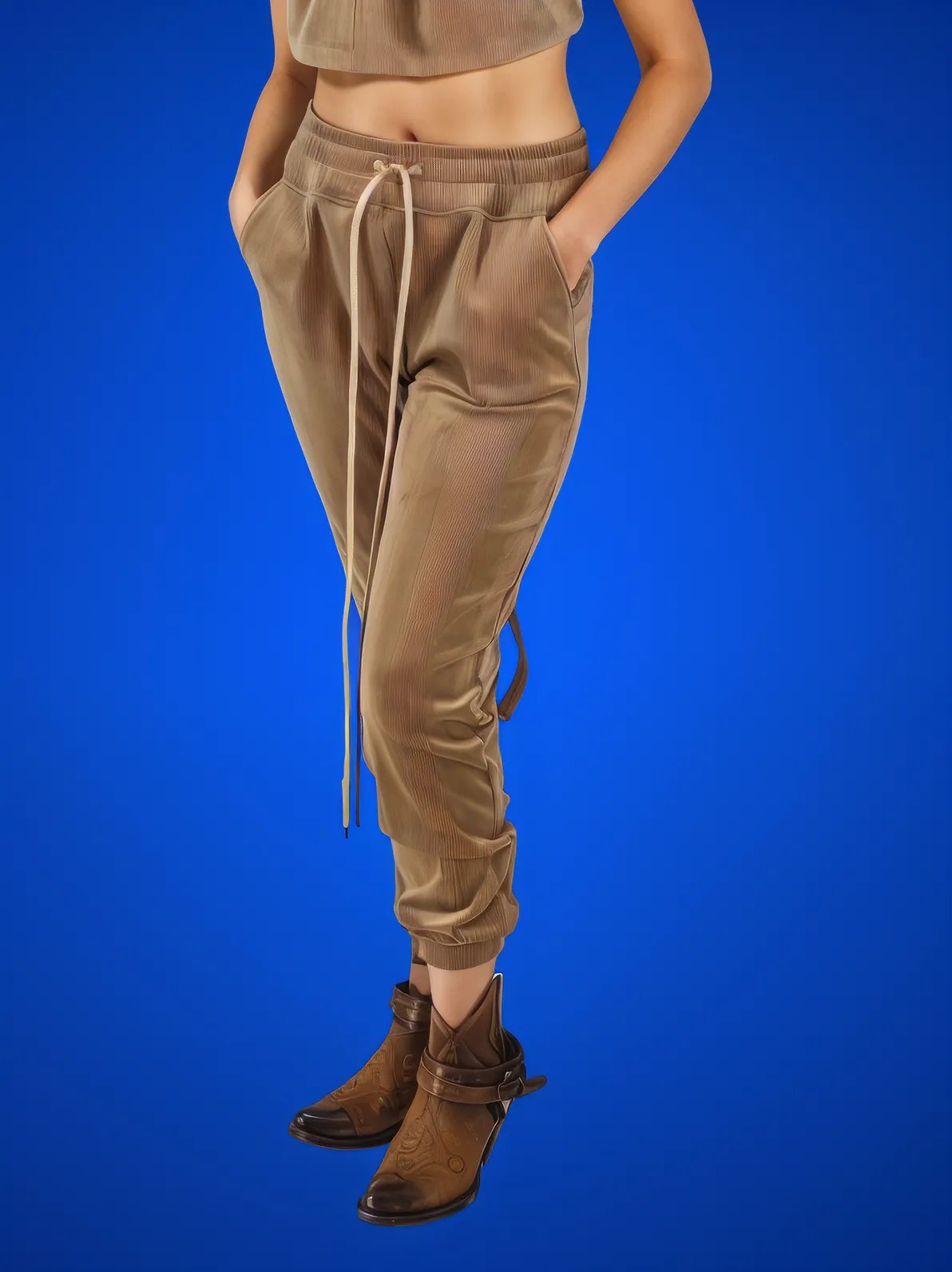 Buttery Soft Corduroy Jogger Pants with Adjustable Waistband & Gold Accents Khaki - Tenku Designs