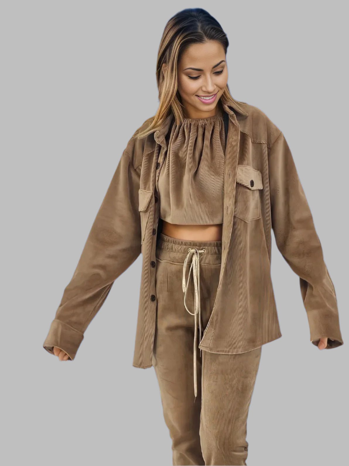 Buttery Soft Oversized Corduroy Shirt – Luxe Comfort with Country - Chic Style Khaki - Tenku Designs