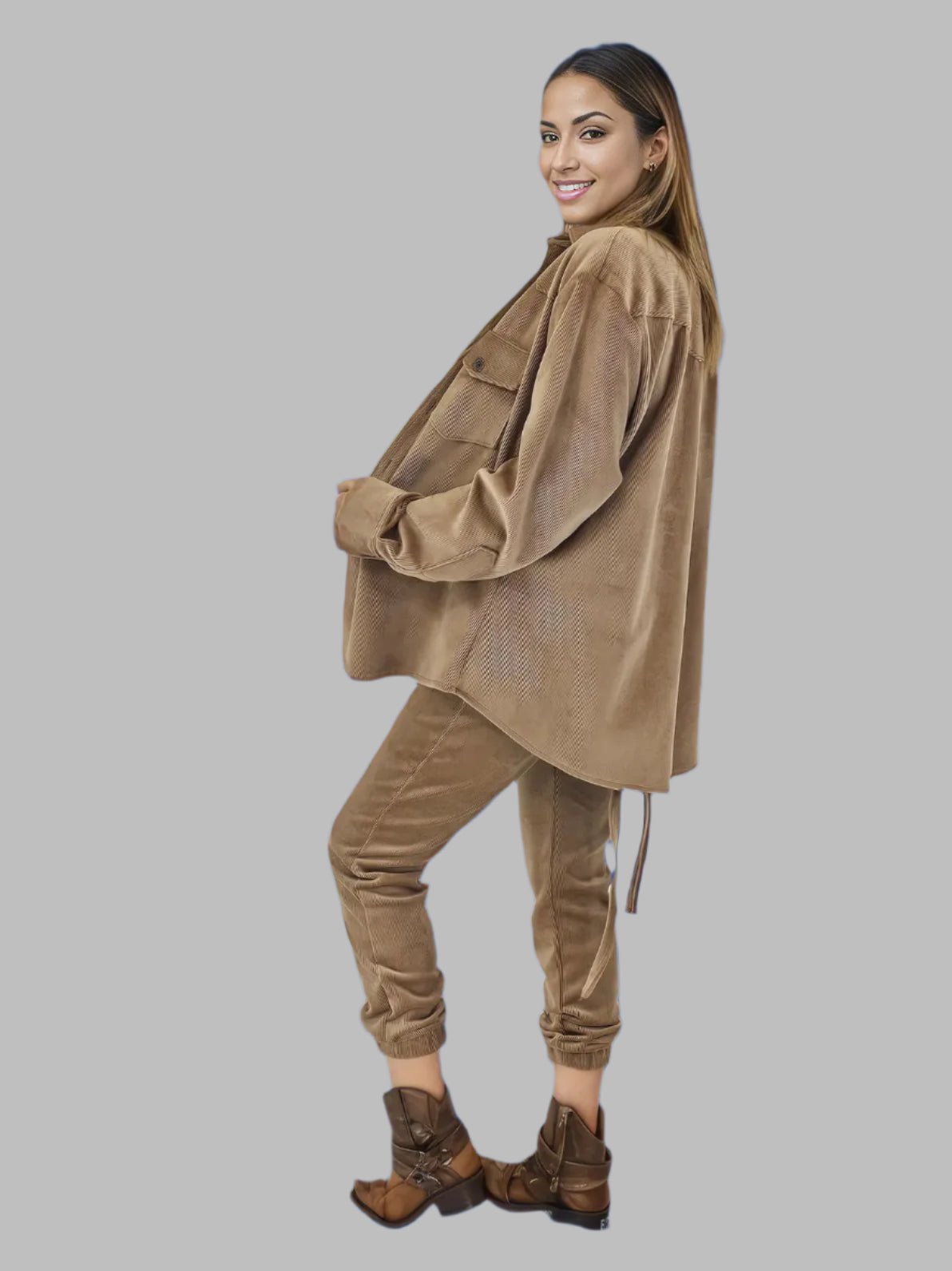 Buttery Soft Oversized Corduroy Shirt – Luxe Comfort with Country - Chic Style Khaki - Tenku Designs