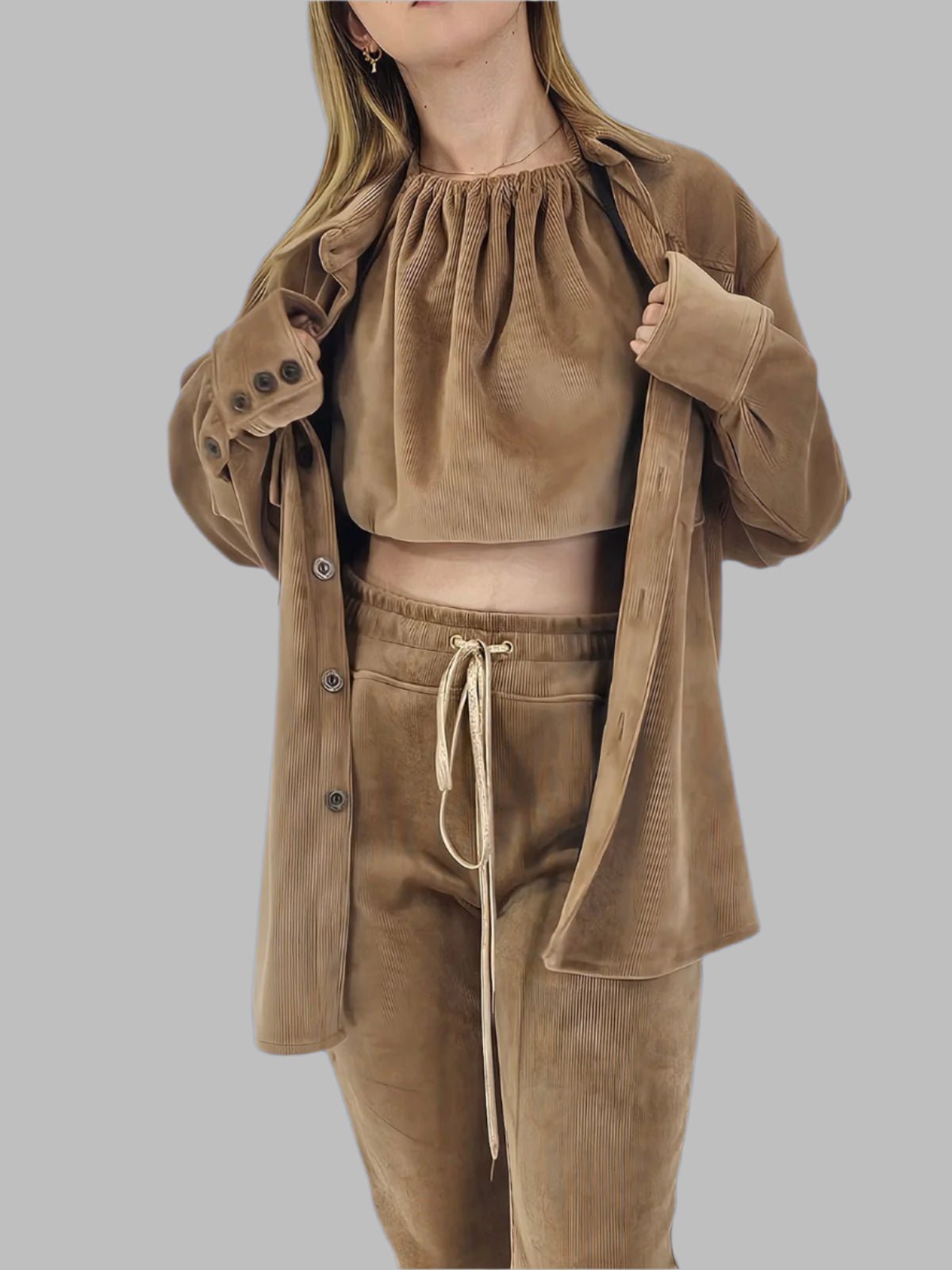 Buttery Soft Oversized Corduroy Shirt – Luxe Comfort with Country - Chic Style Khaki - Tenku Designs