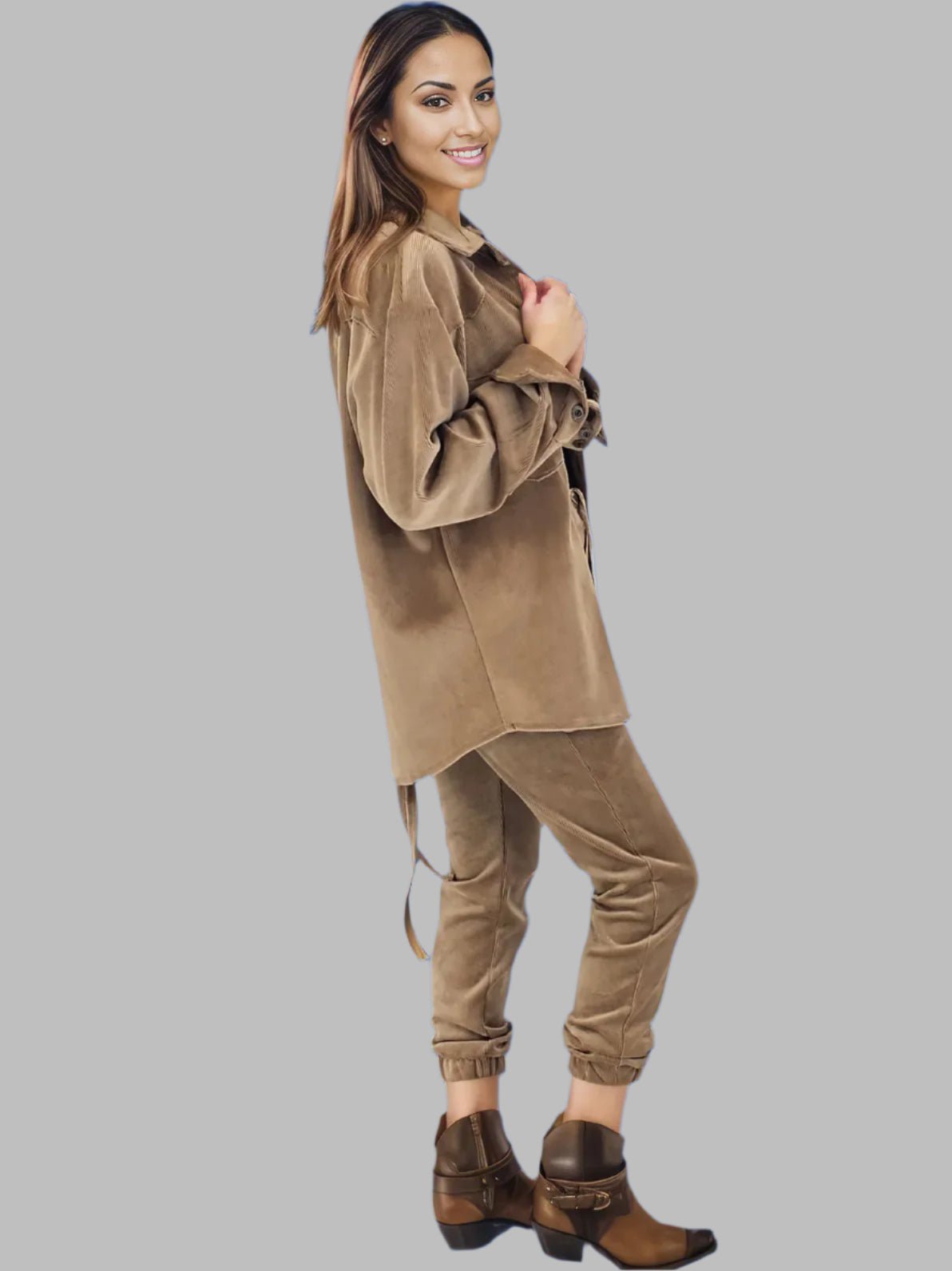 Buttery Soft Oversized Corduroy Shirt – Luxe Comfort with Country - Chic Style Khaki - Tenku Designs