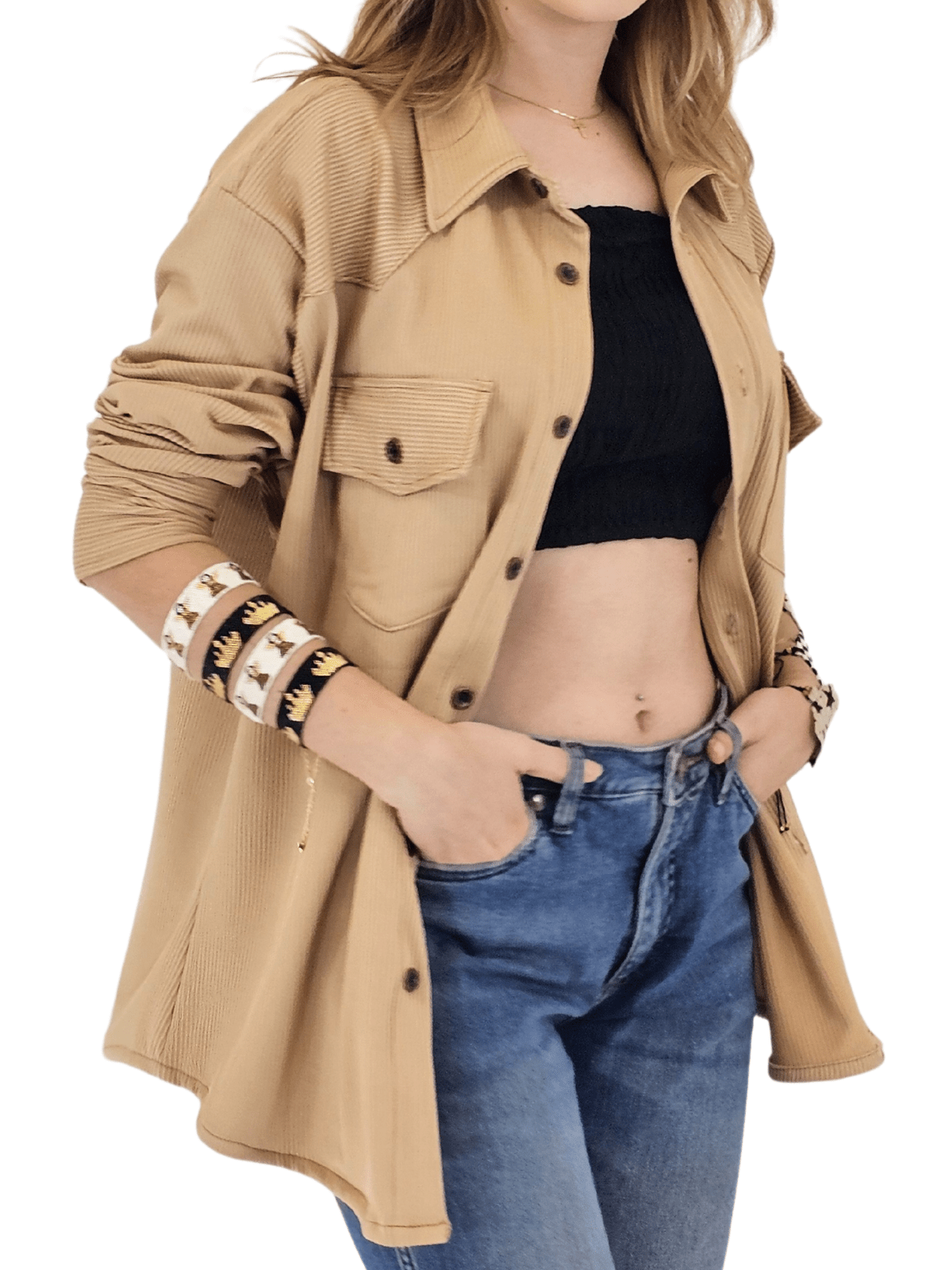 Buttery Soft Oversized Ribbed Shirt – Luxe Comfort with Country - Chic Style Khaki - Tenku Designs