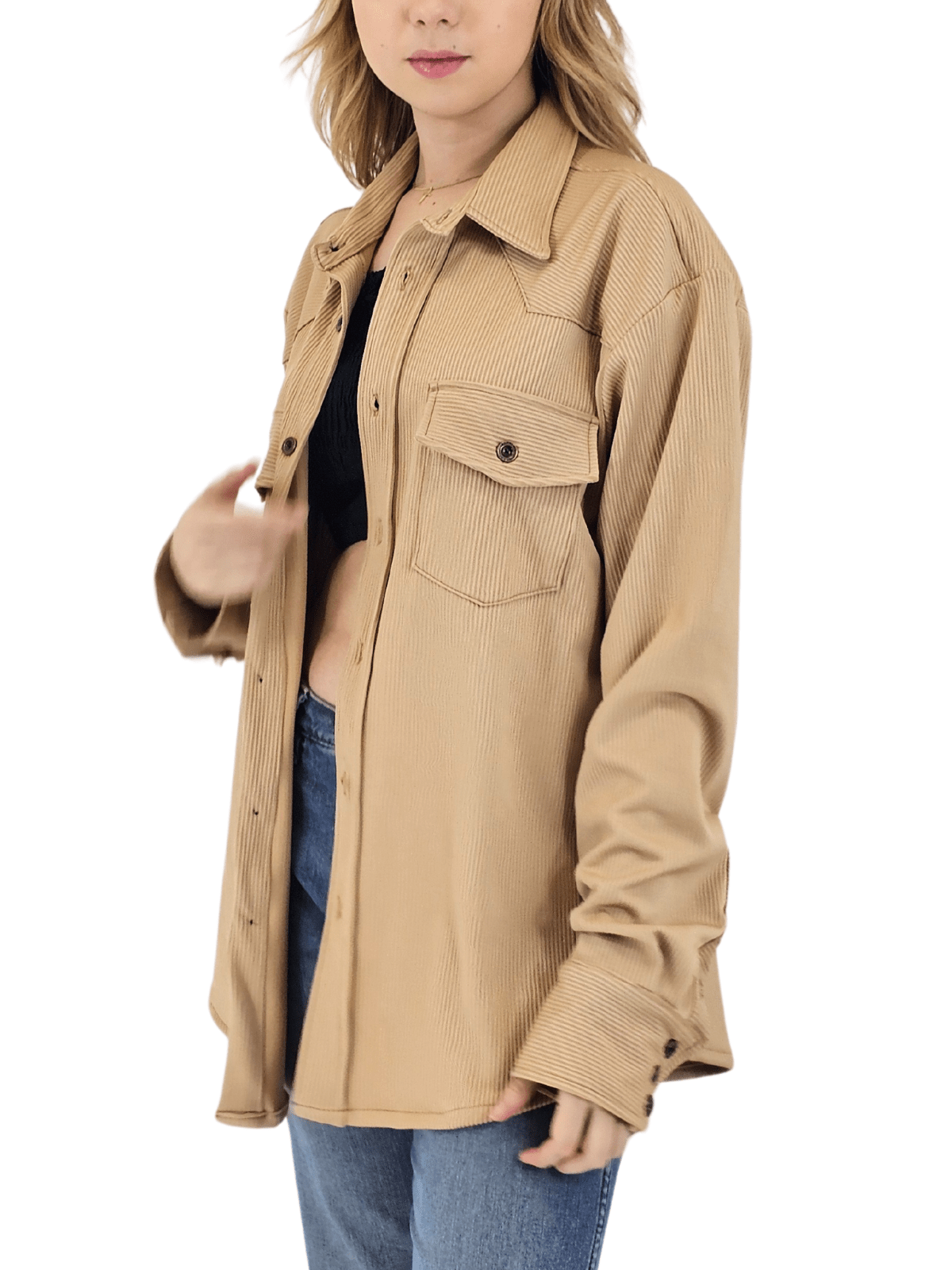 Buttery Soft Oversized Ribbed Shirt – Luxe Comfort with Country - Chic Style Khaki - Tenku Designs