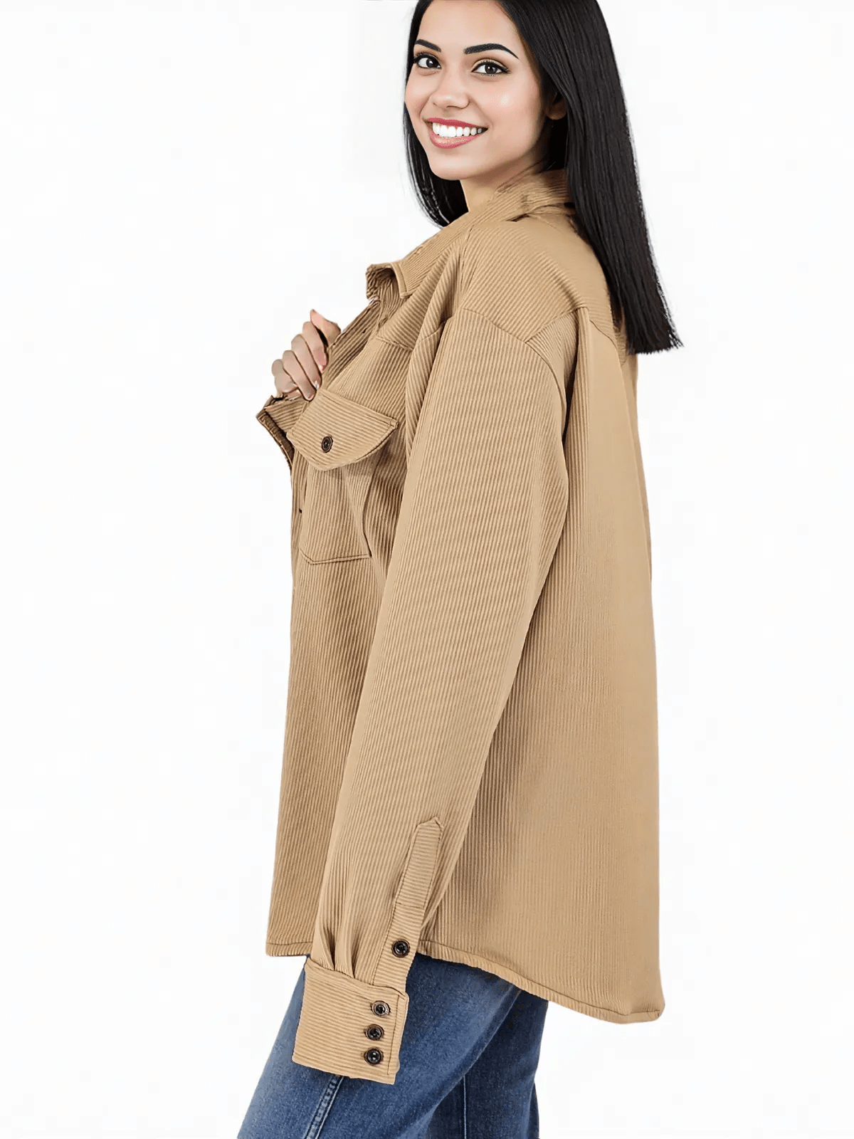 Buttery Soft Oversized Ribbed Shirt – Luxe Comfort with Country - Chic Style Khaki - Tenku Designs