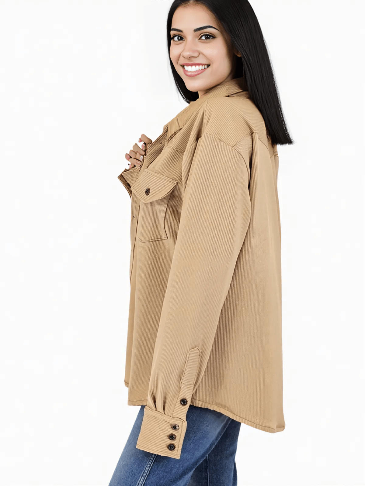 Buttery Soft Oversized Ribbed Shirt – Luxe Comfort with Country - Chic Style Khaki - Tenku Designs