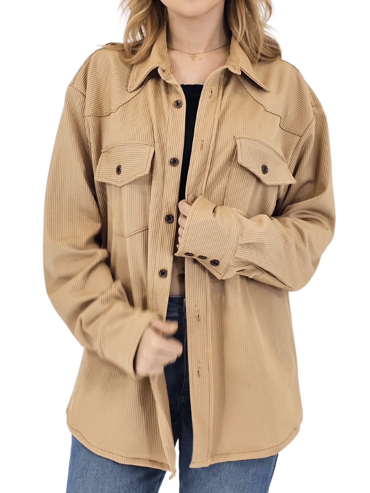Buttery Soft Oversized Ribbed Shirt – Luxe Comfort with Country - Chic Style Khaki - Tenku Designs