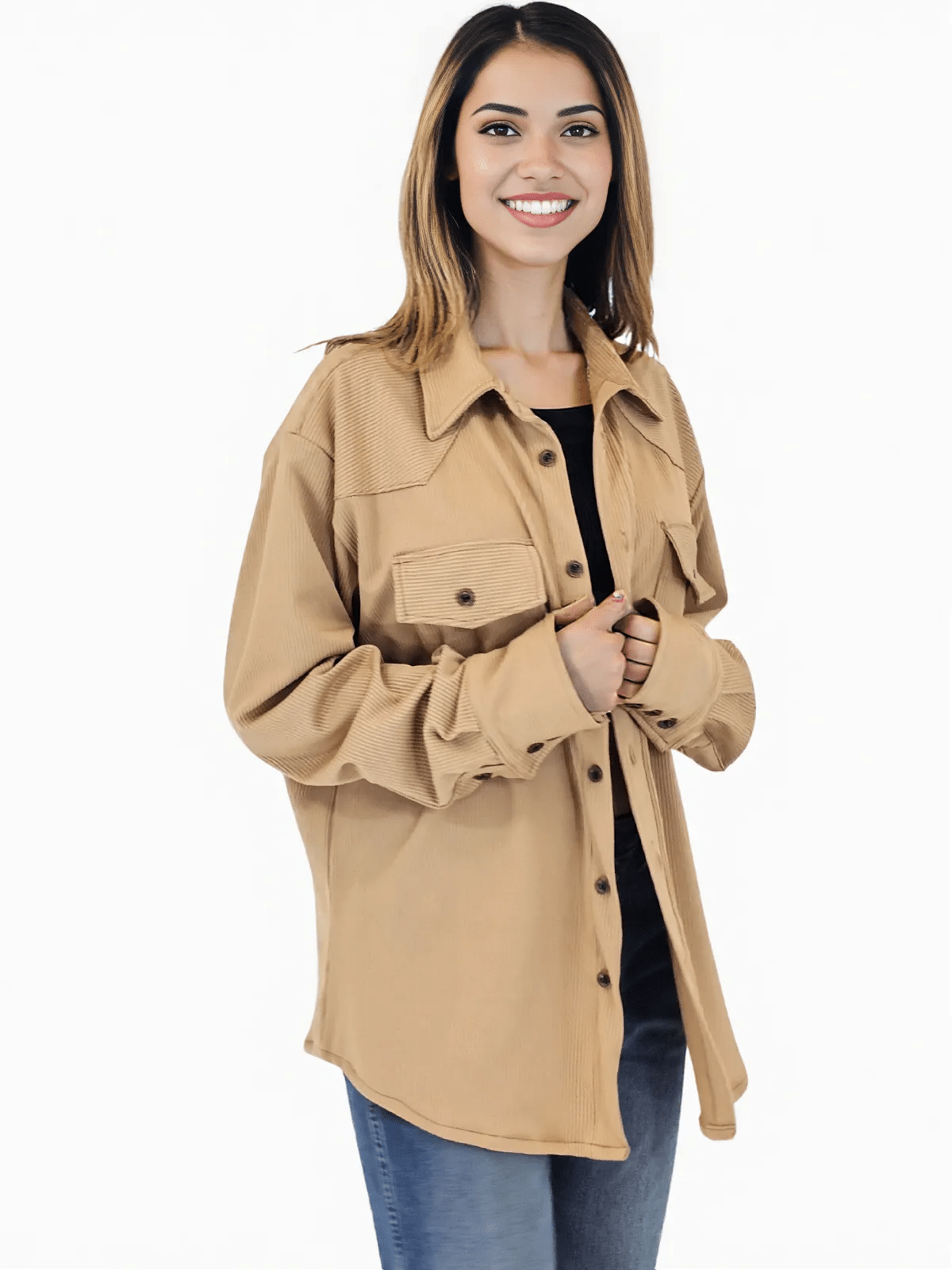 Buttery Soft Oversized Ribbed Shirt – Luxe Comfort with Country - Chic Style Khaki - Tenku Designs