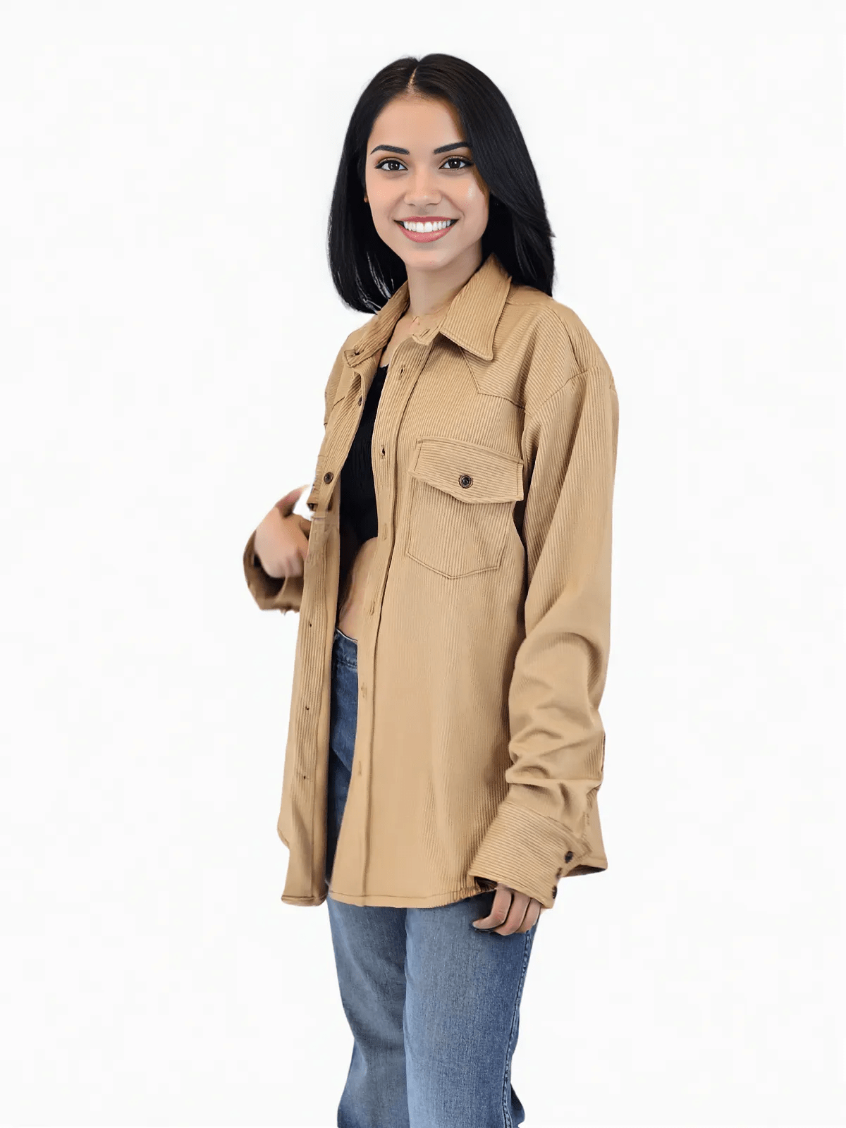 Buttery Soft Oversized Ribbed Shirt – Luxe Comfort with Country - Chic Style Khaki - Tenku Designs