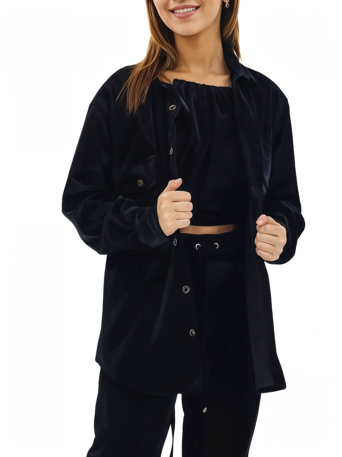 Buttery Soft Oversized Velvet Shirt – Luxe Comfort with Country - Chic Style Black - Tenku Designs