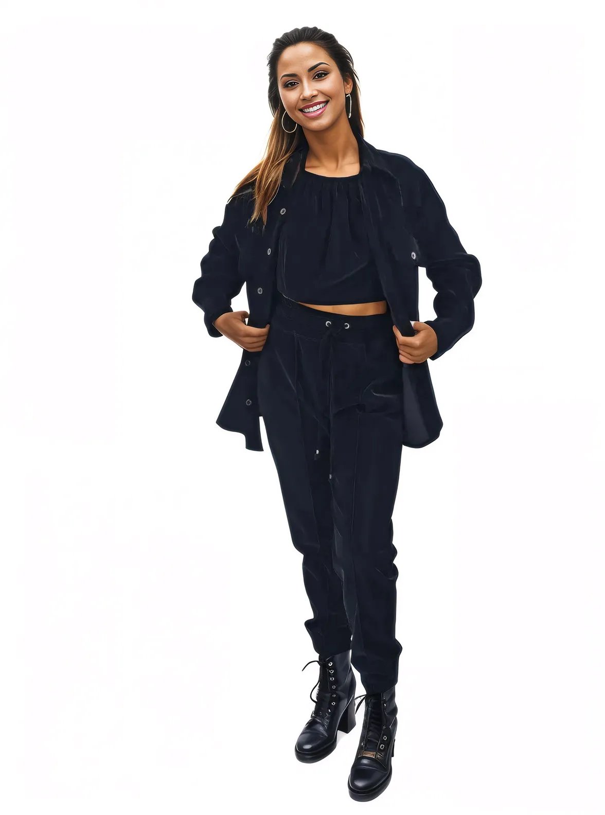 Buttery Soft Oversized Velvet Shirt – Luxe Comfort with Country - Chic Style Black - Tenku Designs