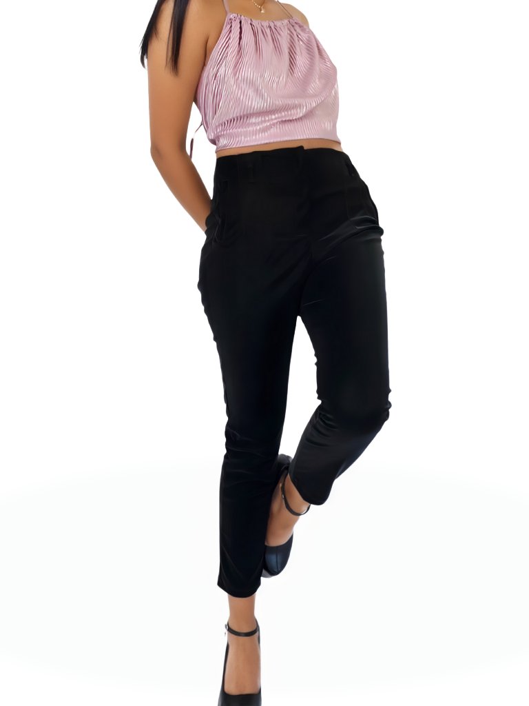 Buttery Soft Velvet High - Rise Skinny Pants Black - Tenku Designs