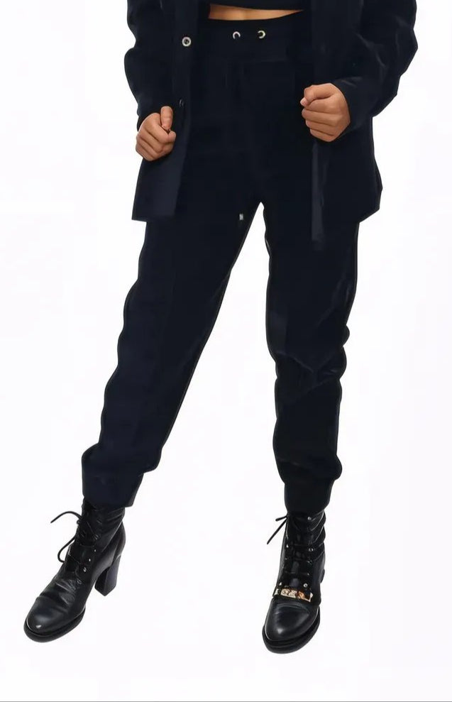 Buttery Soft Velvet Jogger Pants with Adjustable Waistband Black - Tenku Designs