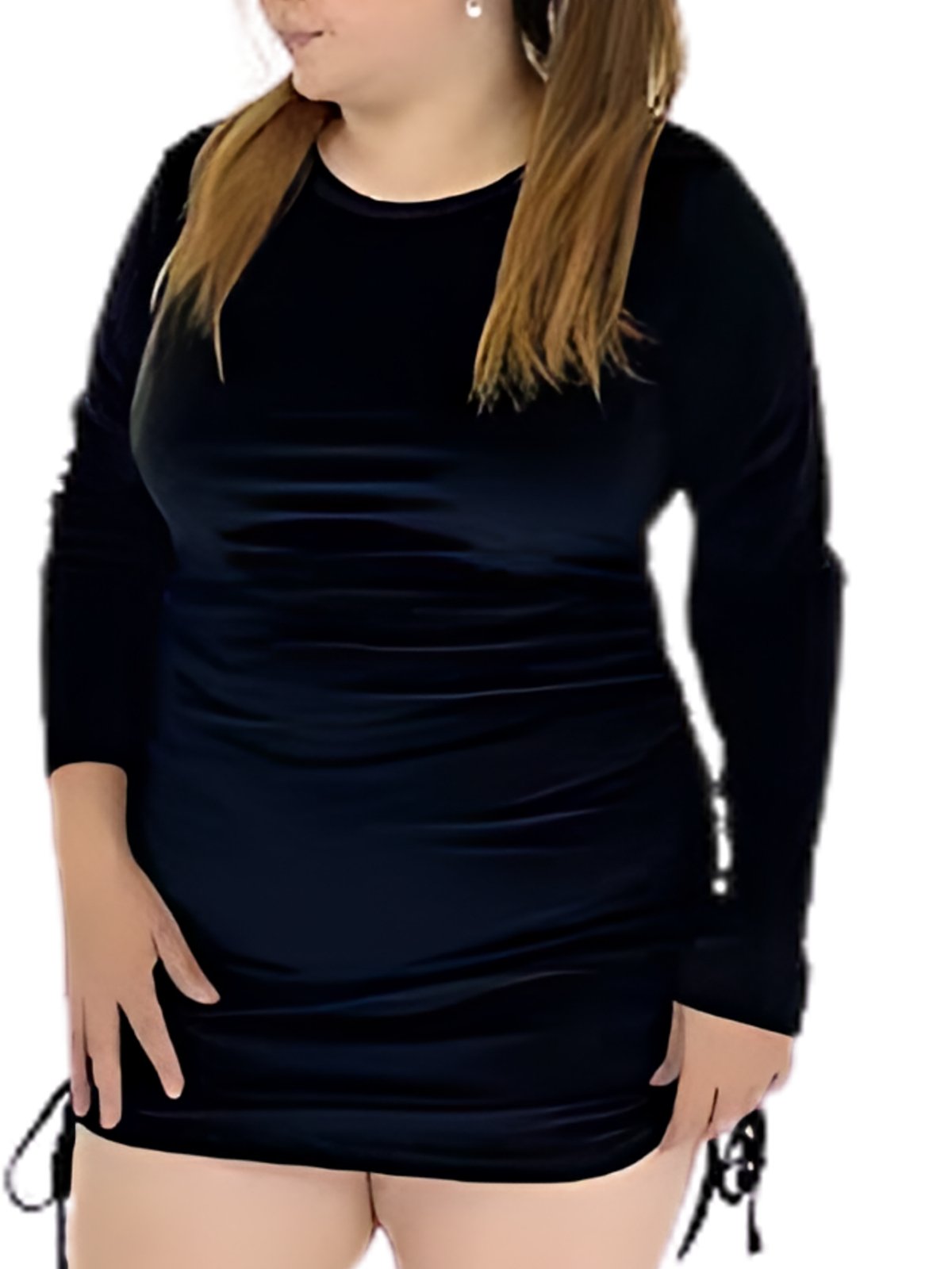 Buttery Soft Velvet Ruched Side Drawstring Long Sleeve Mini Dress – Antique Pink Black - Tenku Designs