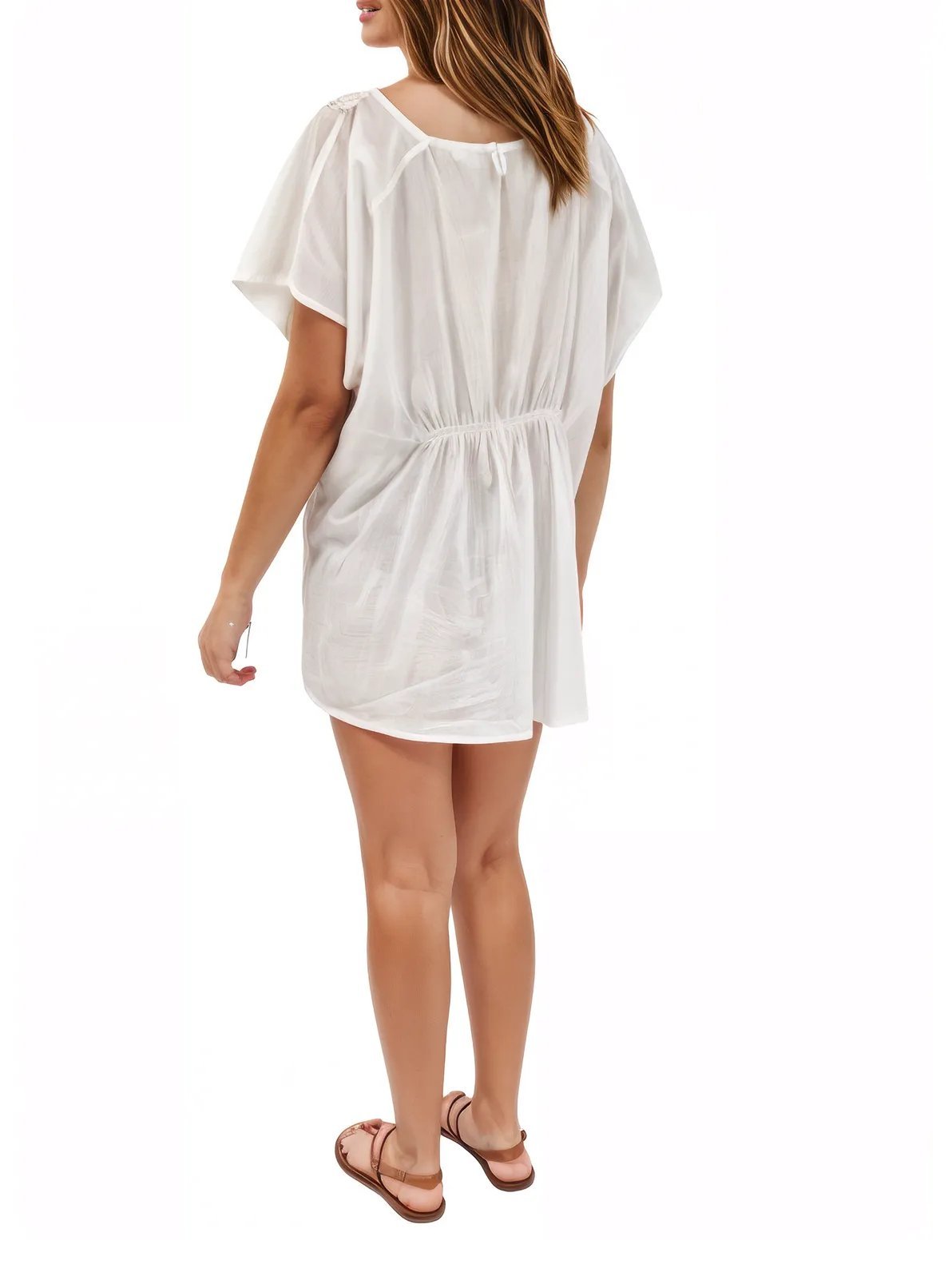 Chic 100% Cotton White Kaftan Dress - Tenku Designs