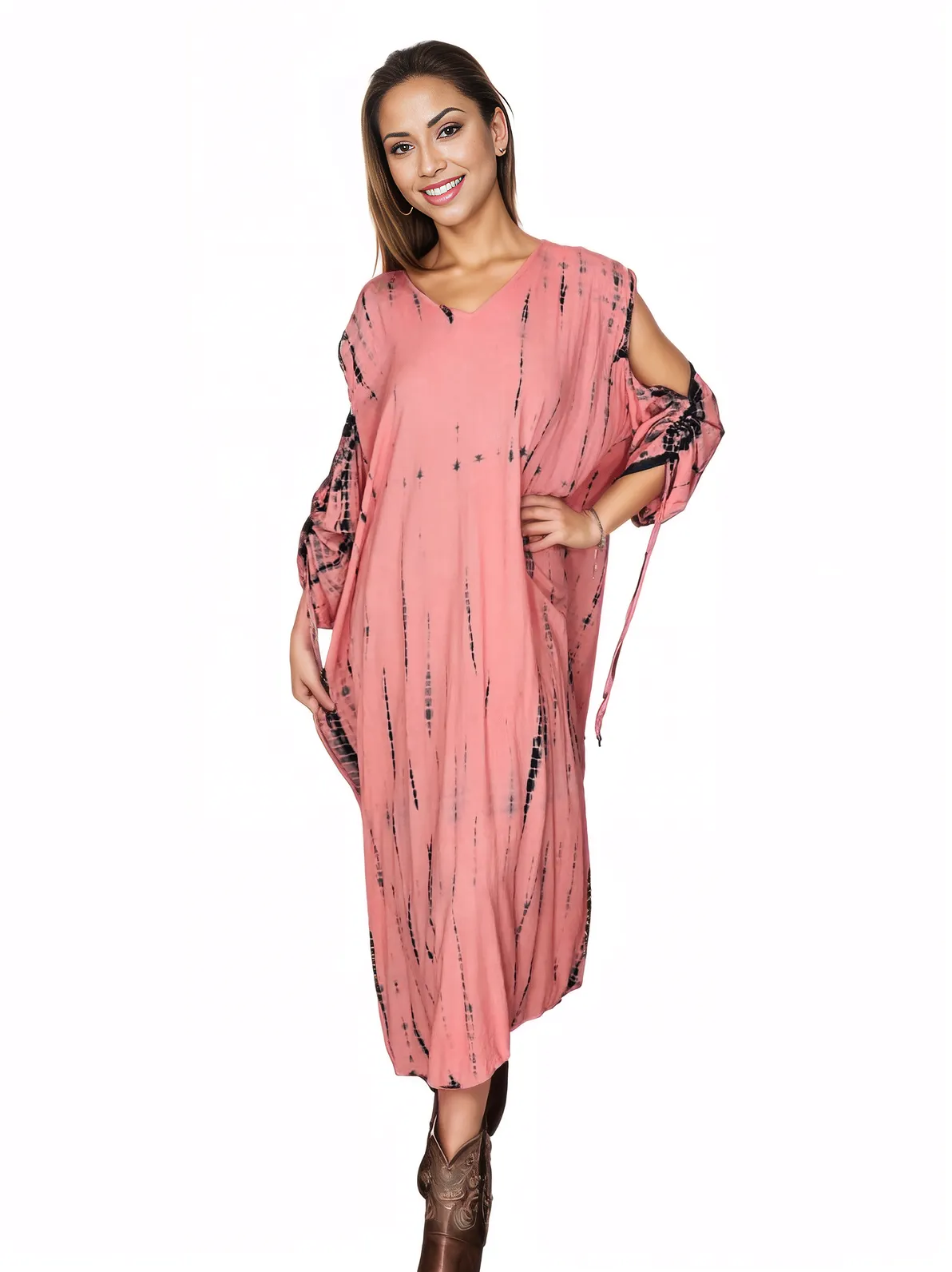 Coral Hand - Dyed Tie - Dye Maxi Kaftan Dress – Boho Chic, Flowy and Comfortable - Tenku Designs