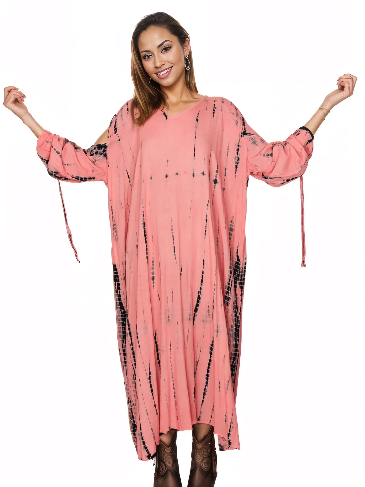 Coral Hand - Dyed Tie - Dye Maxi Kaftan Dress – Boho Chic, Flowy and Comfortable - Tenku Designs