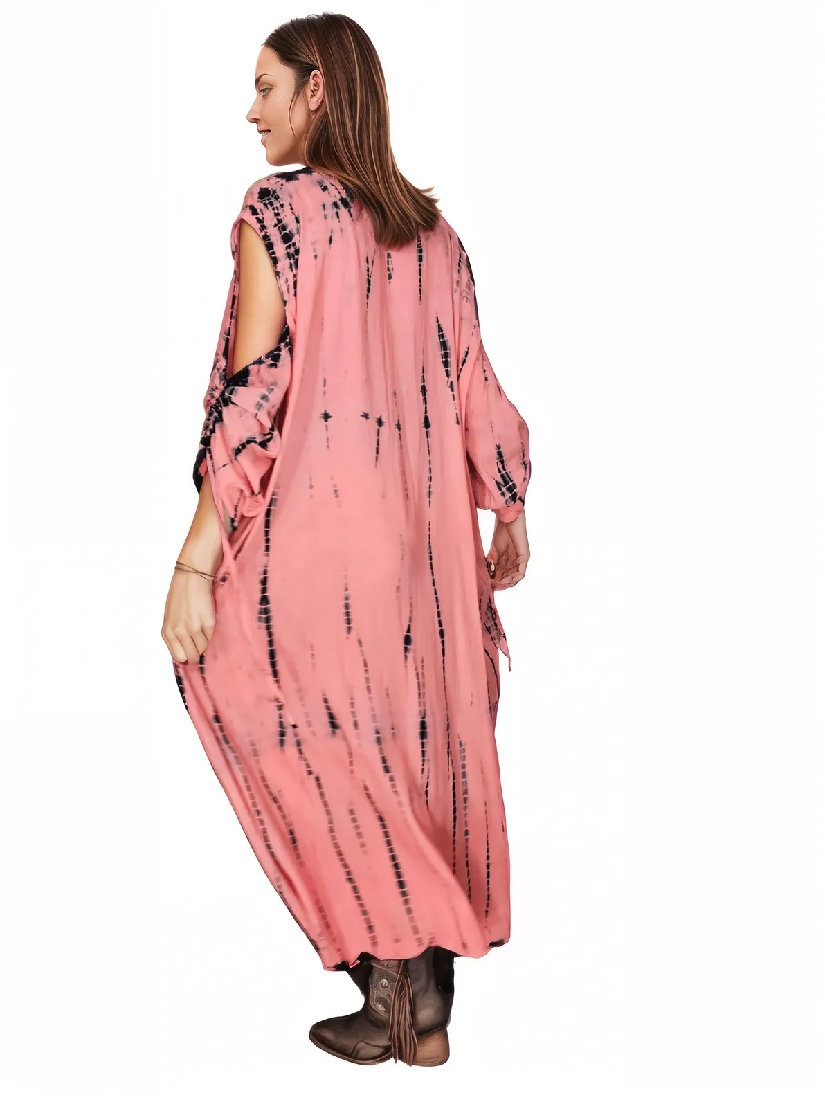 Coral Hand - Dyed Tie - Dye Maxi Kaftan Dress – Boho Chic, Flowy and Comfortable - Tenku Designs