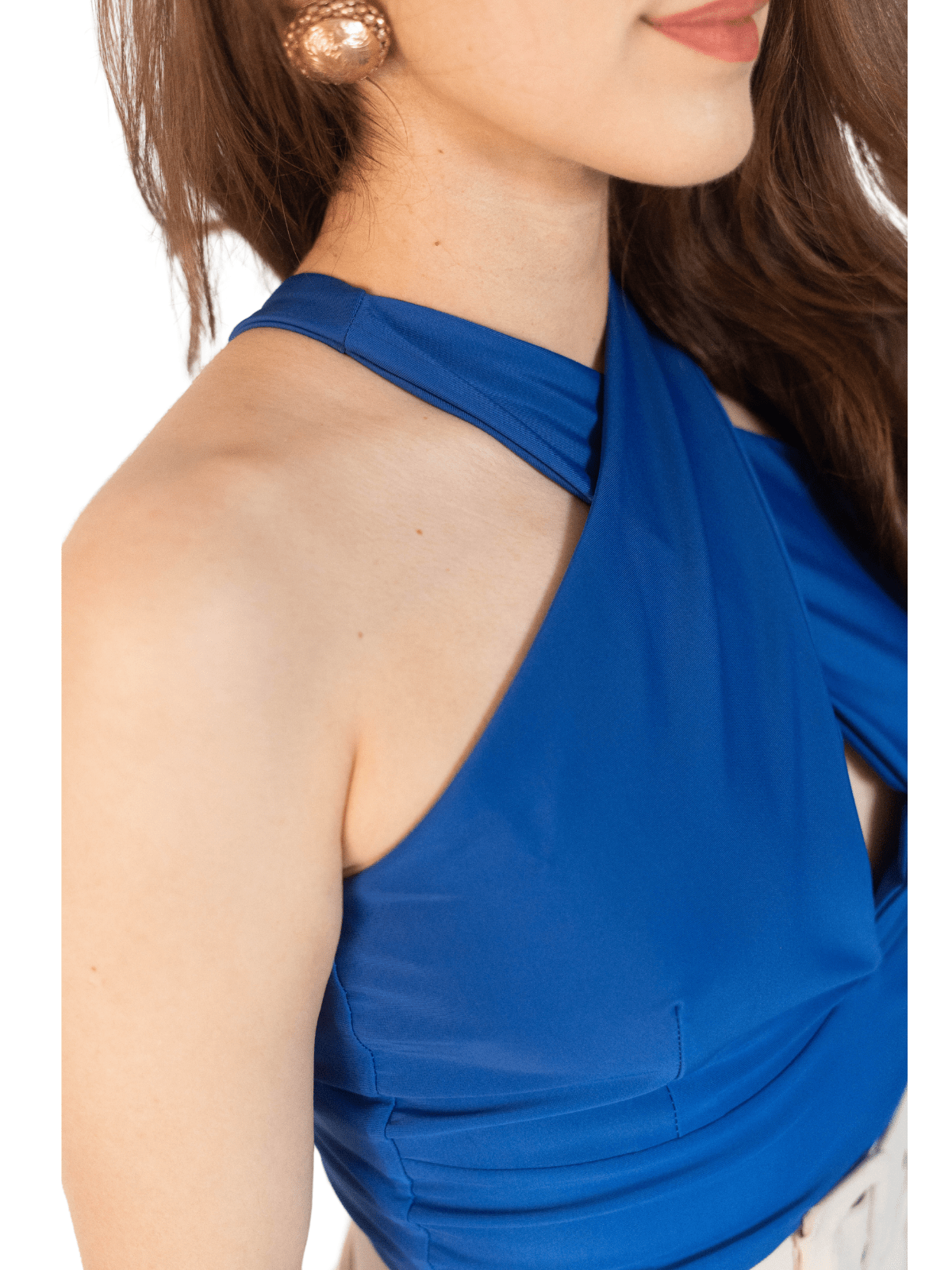 Criss Cross Neck Crop Top – Sexy Halter Tank Top with Keyhole Cutout & Full Back Cobalt Blue - Tenku Designs