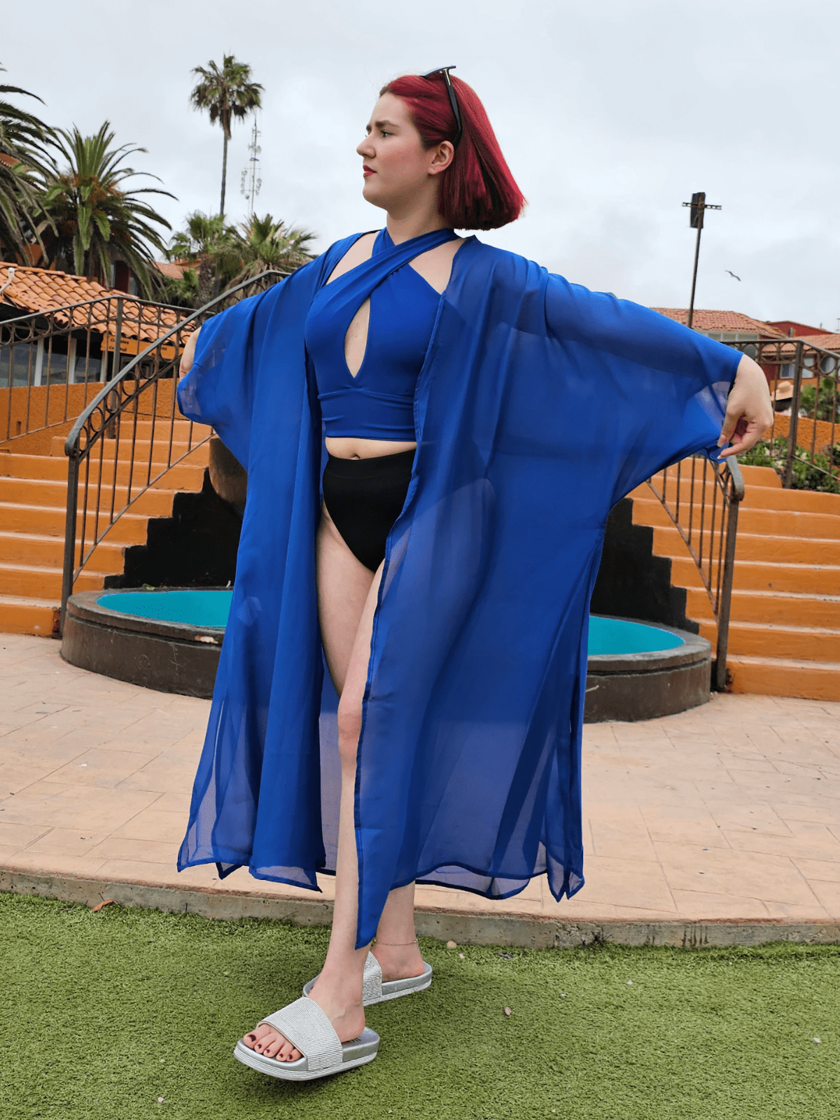 Criss Cross Neck Crop Top – Sexy Halter Tank Top with Keyhole Cutout & Full Back Cobalt Blue - Tenku Designs