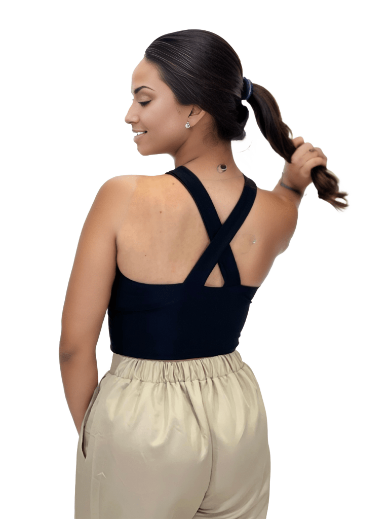 Criss Cross Neck Crop Top – Sexy Halter Tank Top with Keyhole Cutout & Full Back Coverage Black - Tenku Designs