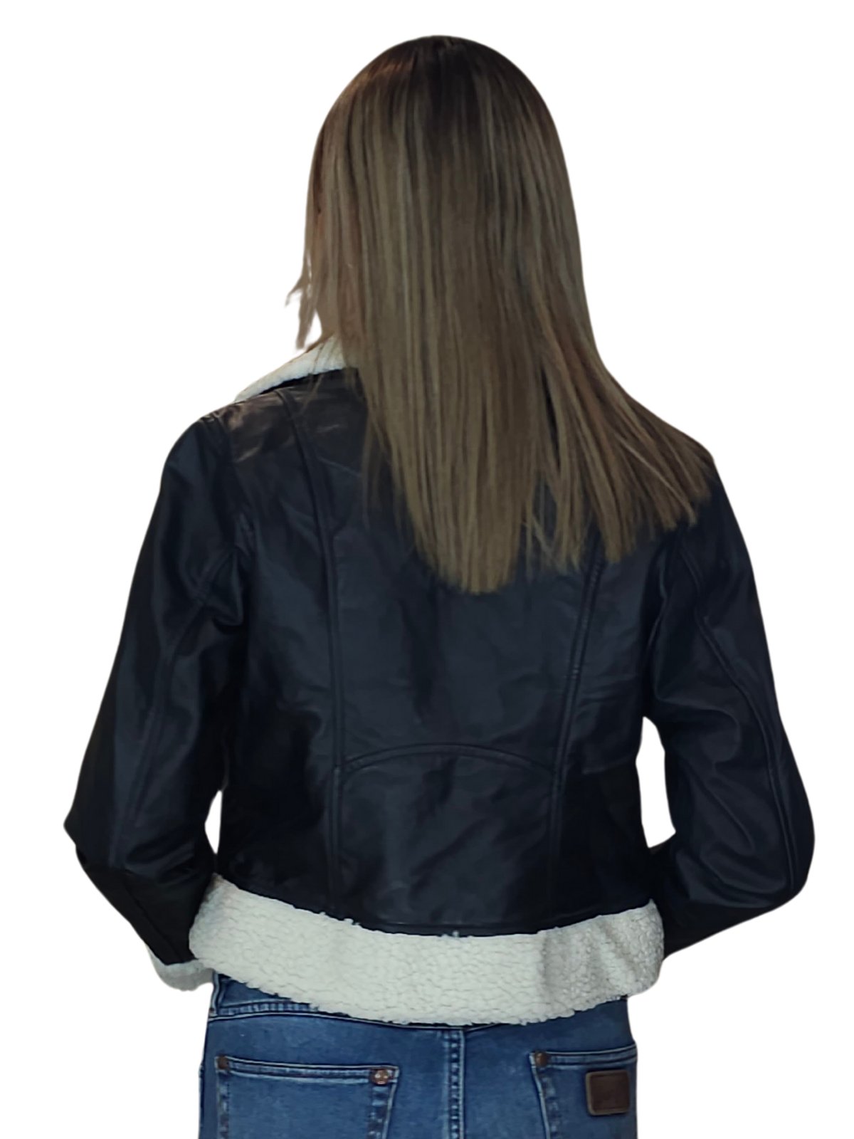 Cropped Leather Jacket with Faux Shearling - Tenku Designs