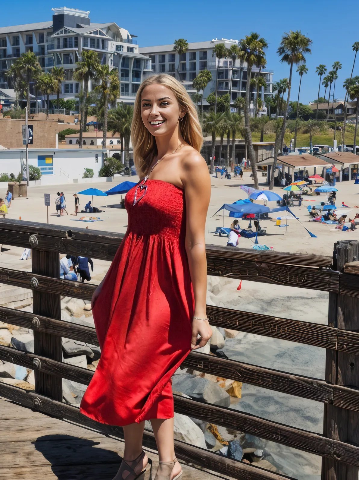 Elegant Strapless Dress with Gathered Bodice & Flowy Red - Tenku Designs