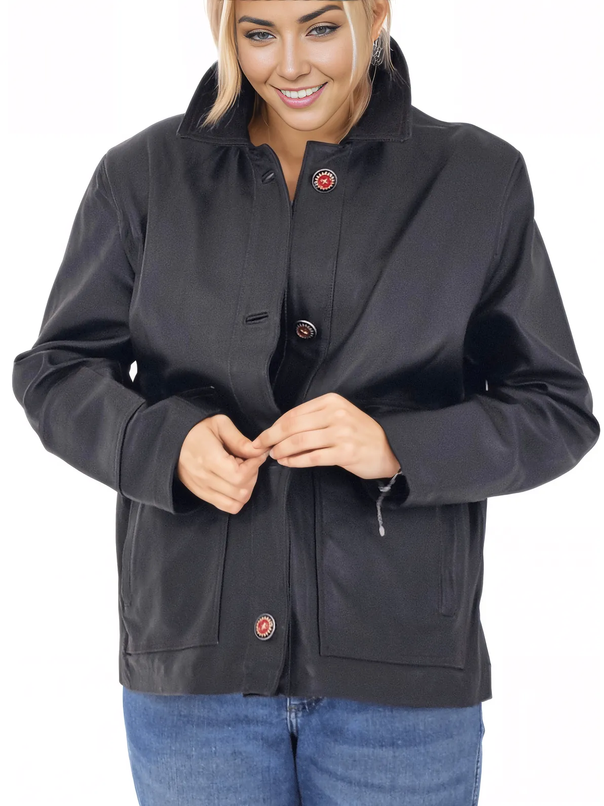 Handcrafted Oversized Sheepskin Leather Trucker Jacket – Stylish & Timeless Red Stitch - Tenku Designs