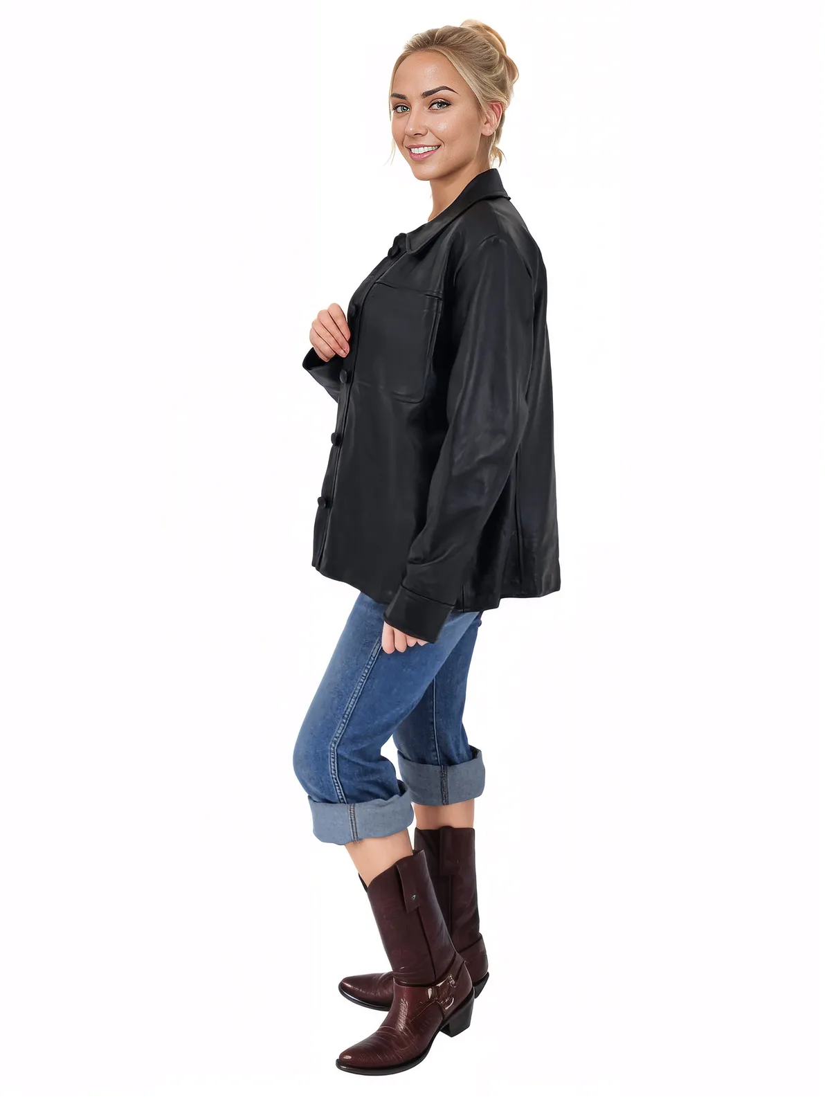 Handcrafted Oversized Women's Sheepskin Leather Jacket – Classic Black, Stylish & Versatile - Tenku Designs
