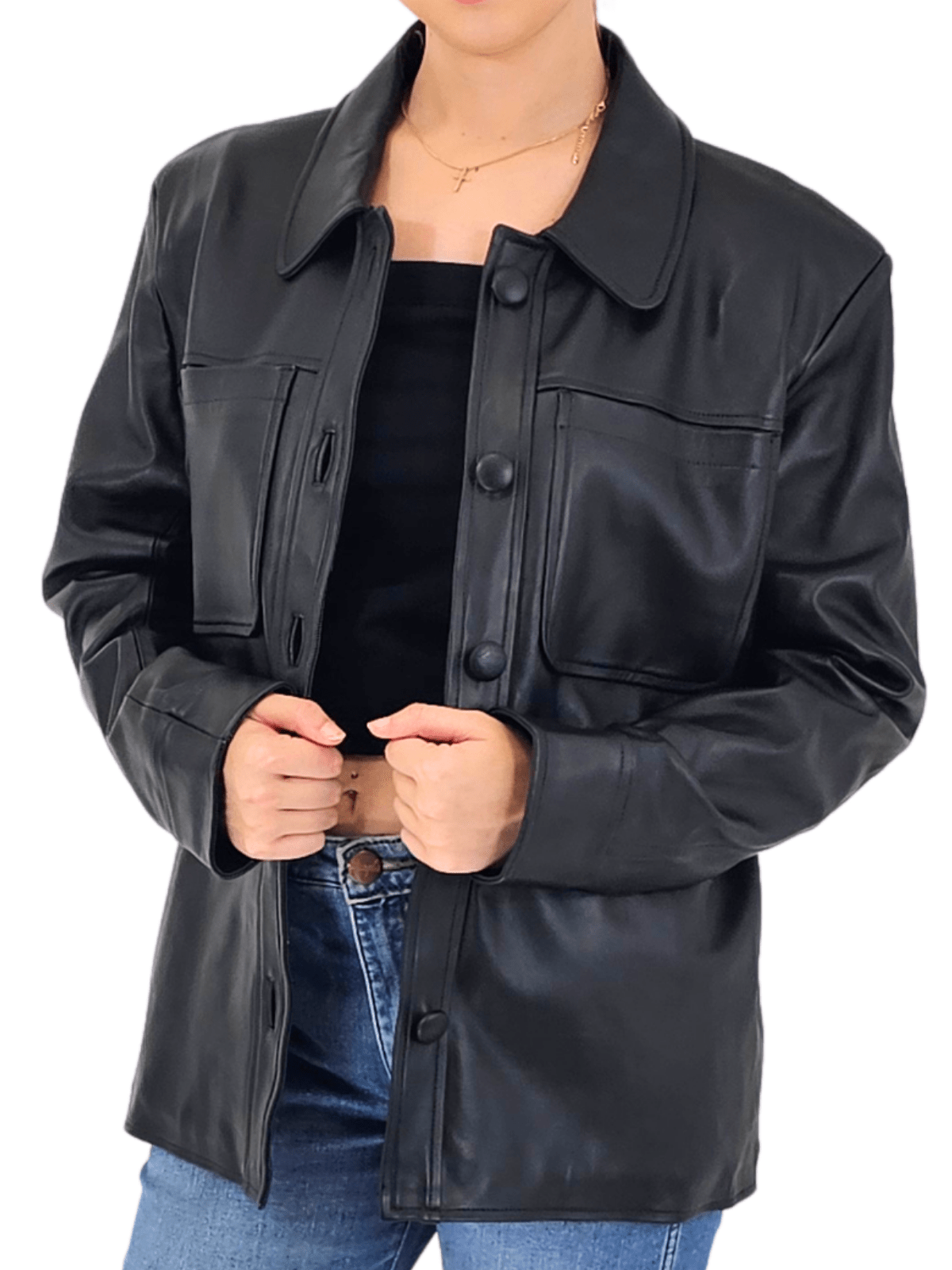 Handcrafted Oversized Women's Sheepskin Leather Jacket – Classic Black, Stylish & Versatile - Tenku Designs