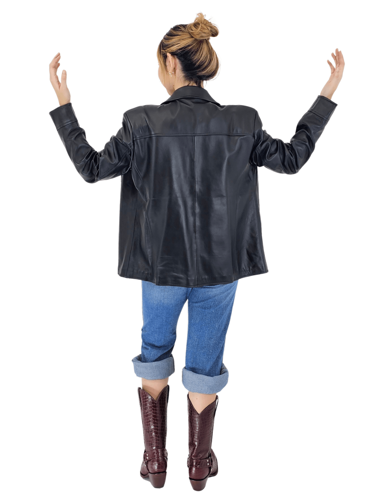 Handcrafted Oversized Women's Sheepskin Leather Jacket – Classic Black, Stylish & Versatile - Tenku Designs