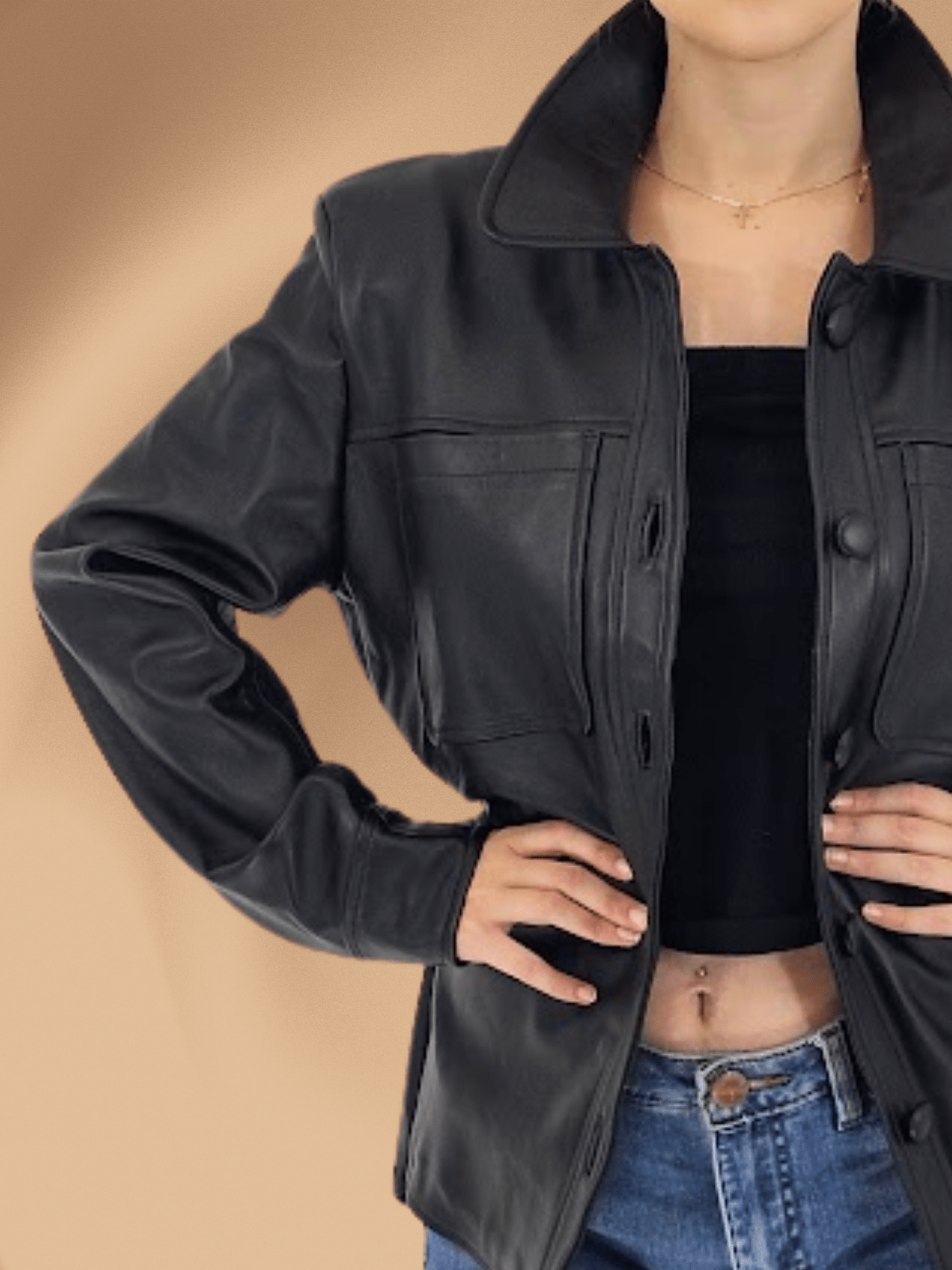 Handcrafted Oversized Women's Sheepskin Leather Jacket – Classic Black, Stylish & Versatile - Tenku Designs