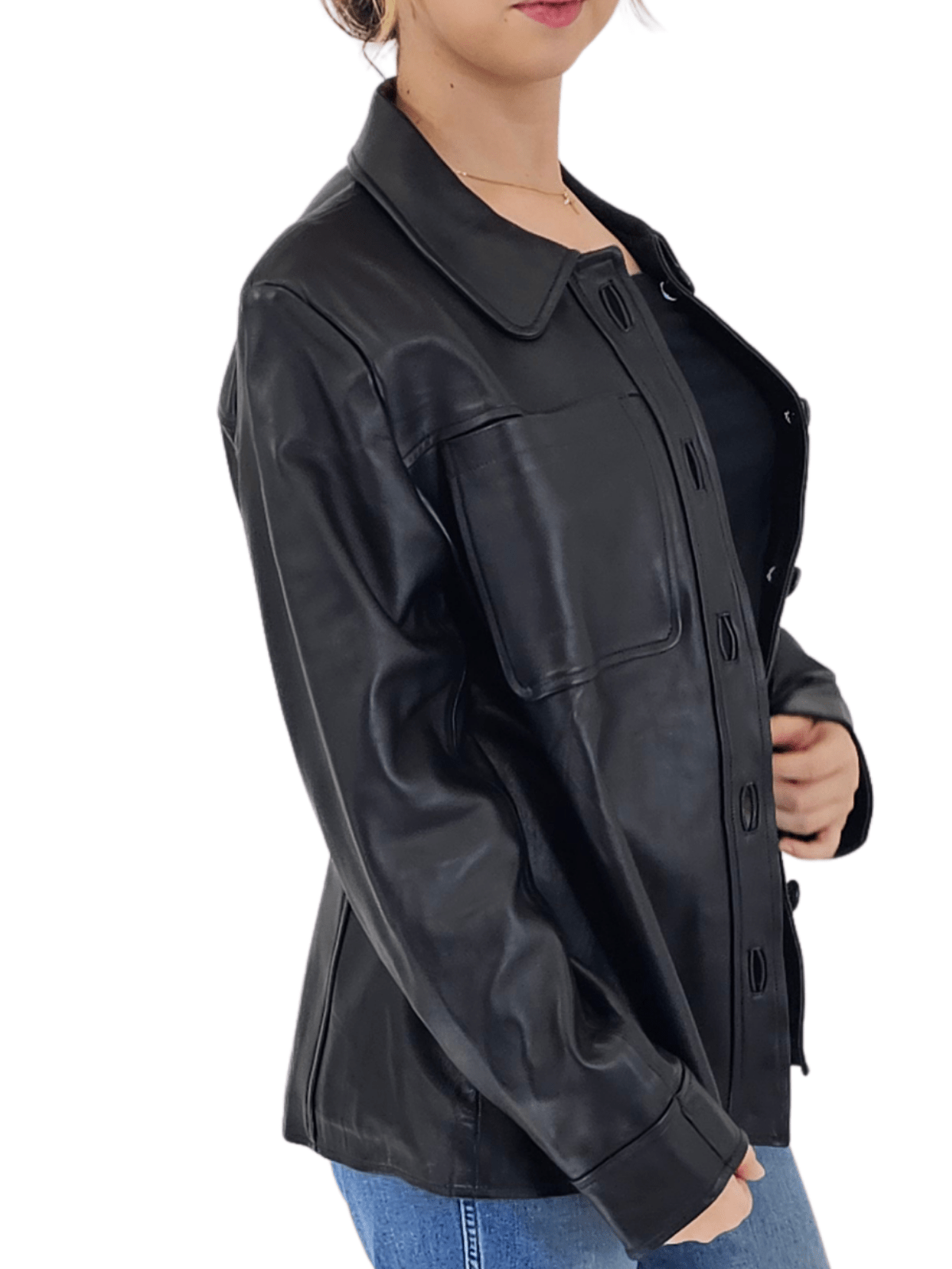 Handcrafted Oversized Women's Sheepskin Leather Jacket – Classic Black, Stylish & Versatile - Tenku Designs