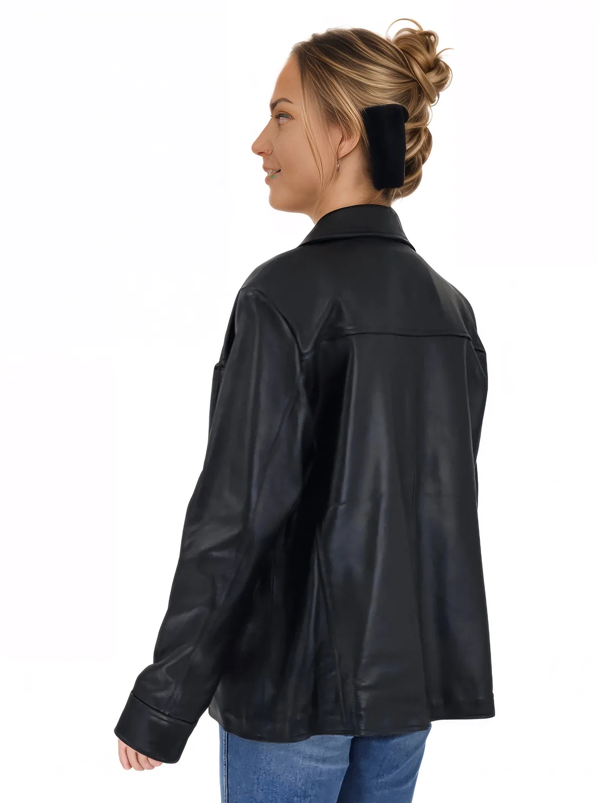 Handcrafted Oversized Women's Sheepskin Leather Jacket – Classic Black, Stylish & Versatile - Tenku Designs