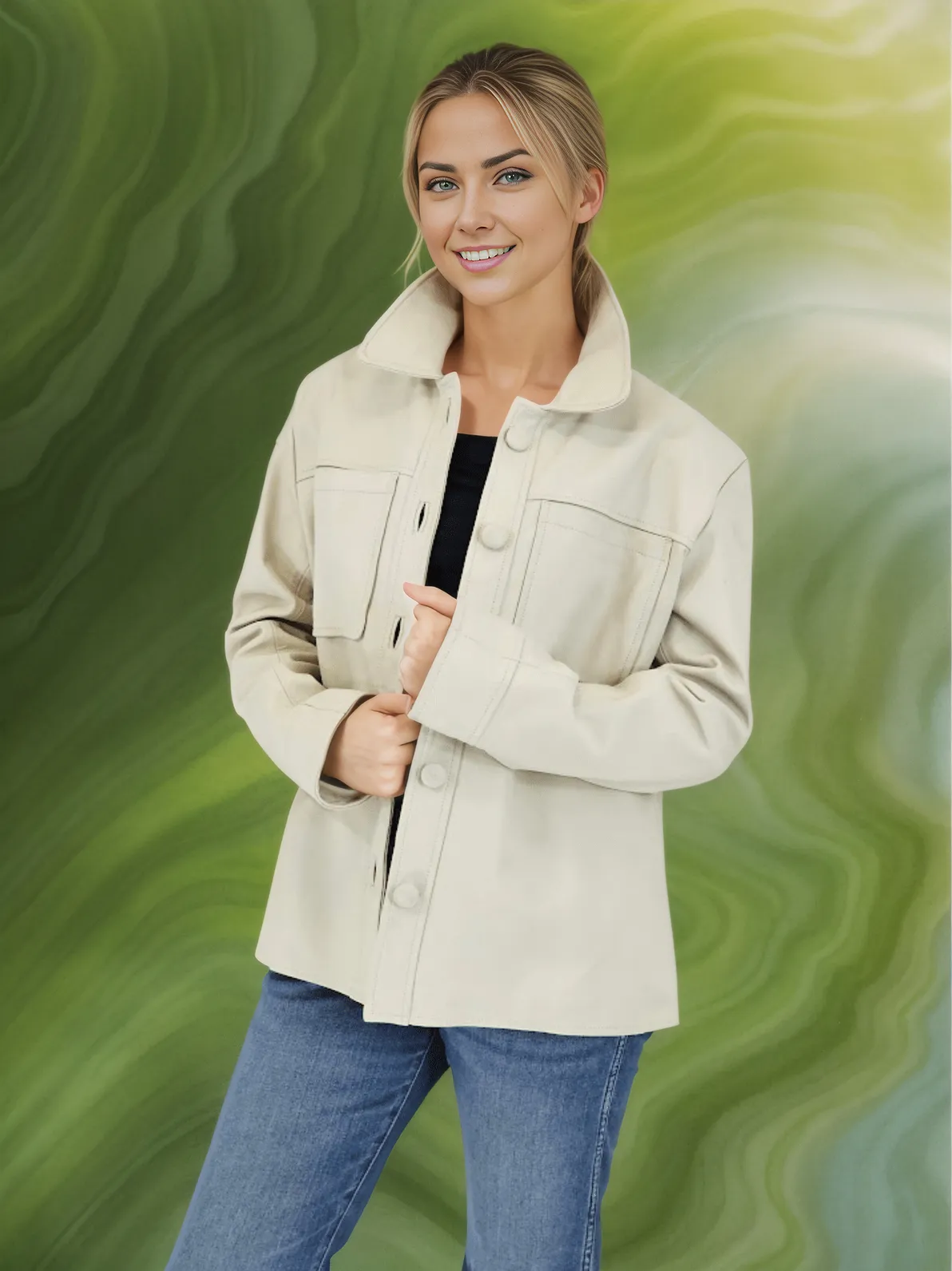 Handcrafted Oversized Women's Sheepskin Leather Jacket – Stylish & Versatile Bone - Tenku Designs