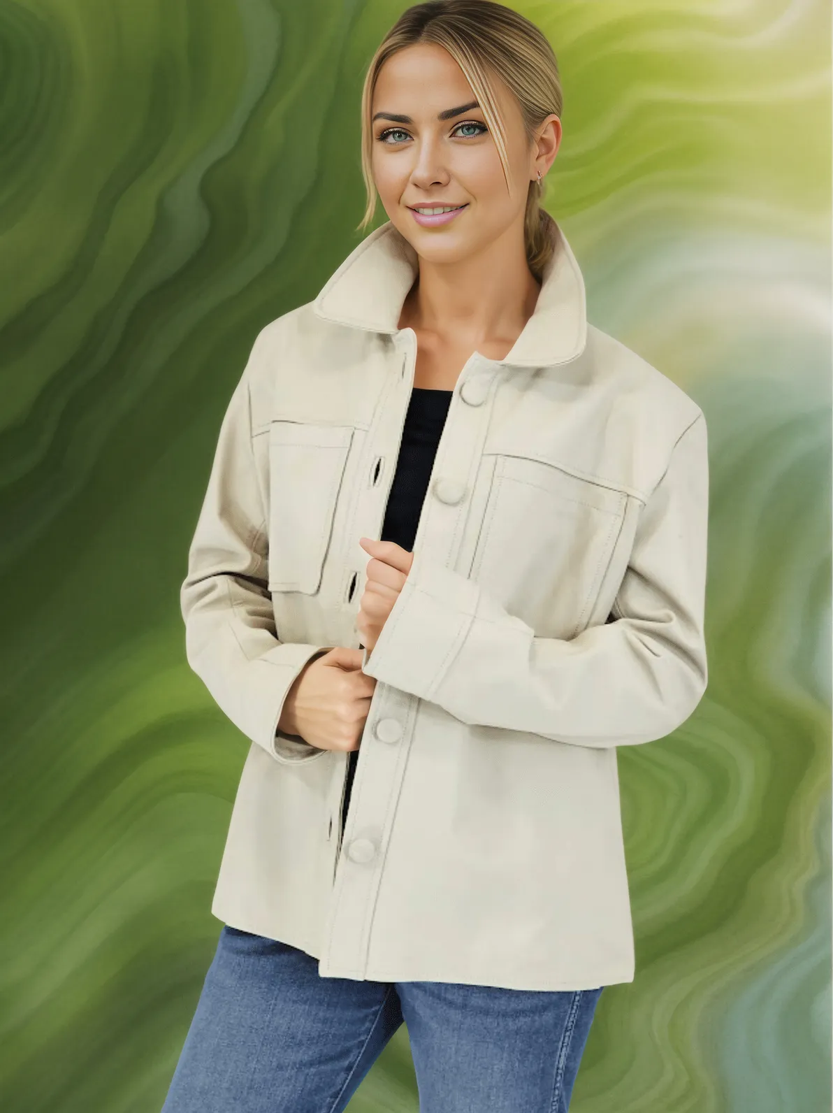 Handcrafted Oversized Women's Sheepskin Leather Jacket – Stylish & Versatile Bone - Tenku Designs
