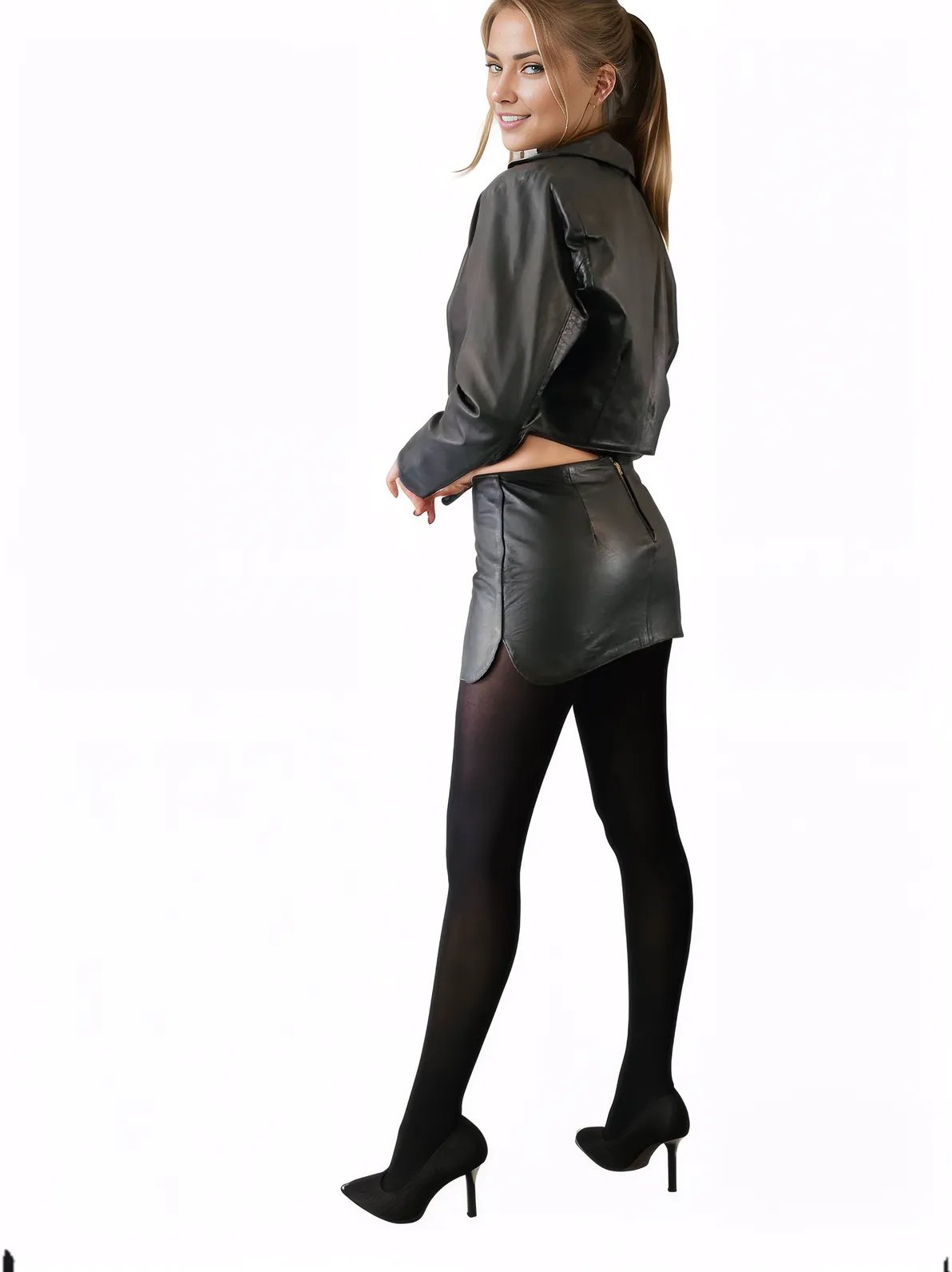 Handcrafted Women's Sheepskin Leather Biker Jacket – Cropped Black - Tenku Designs