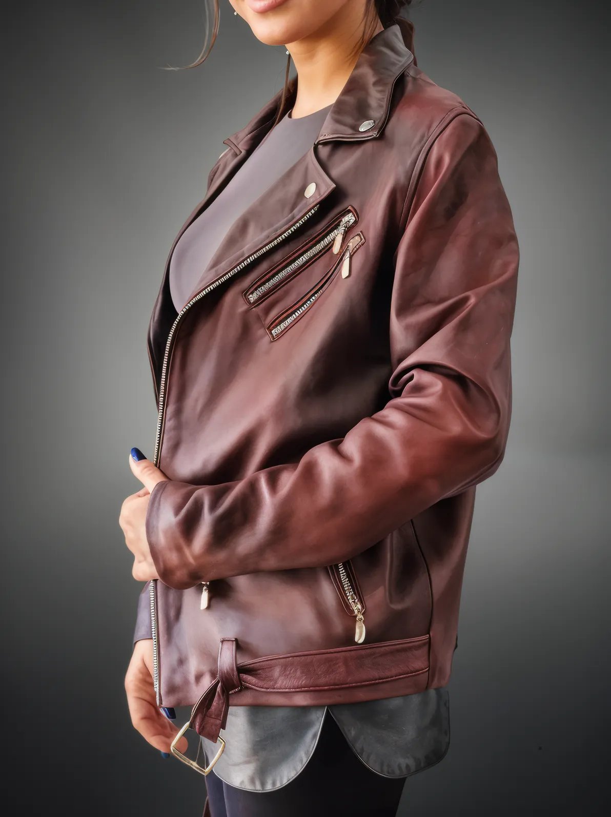 Handcrafted Women's Sheepskin Leather Biker Jacket – Premium Biker Style Burgundy - Tenku Designs