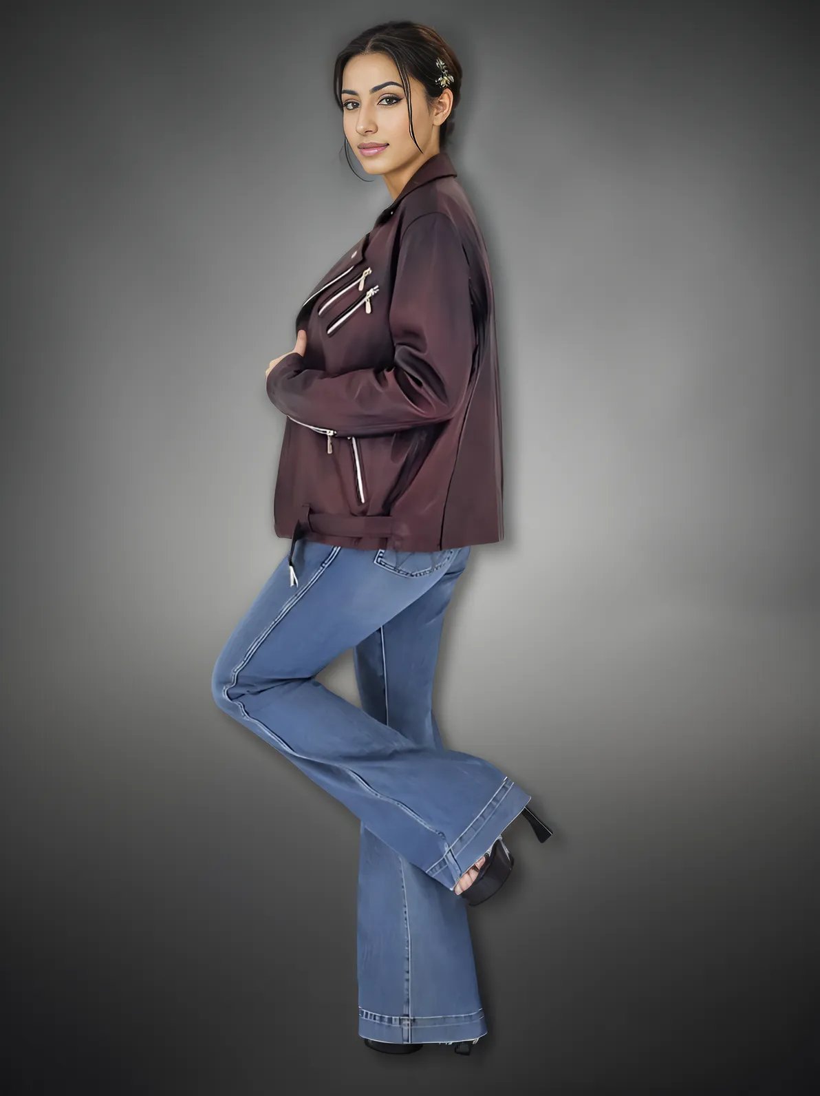 Handcrafted Women's Sheepskin Leather Biker Jacket – Premium Biker Style Burgundy - Tenku Designs