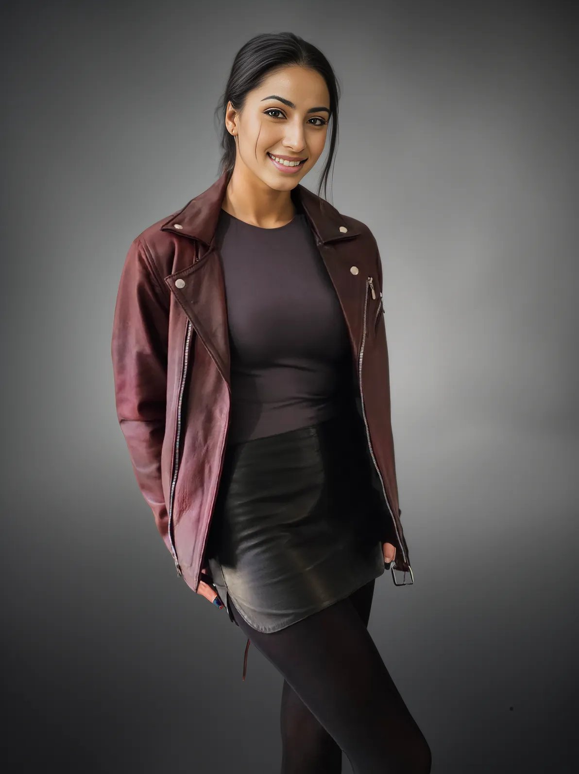 Handcrafted Women's Sheepskin Leather Biker Jacket – Premium Biker Style Burgundy - Tenku Designs