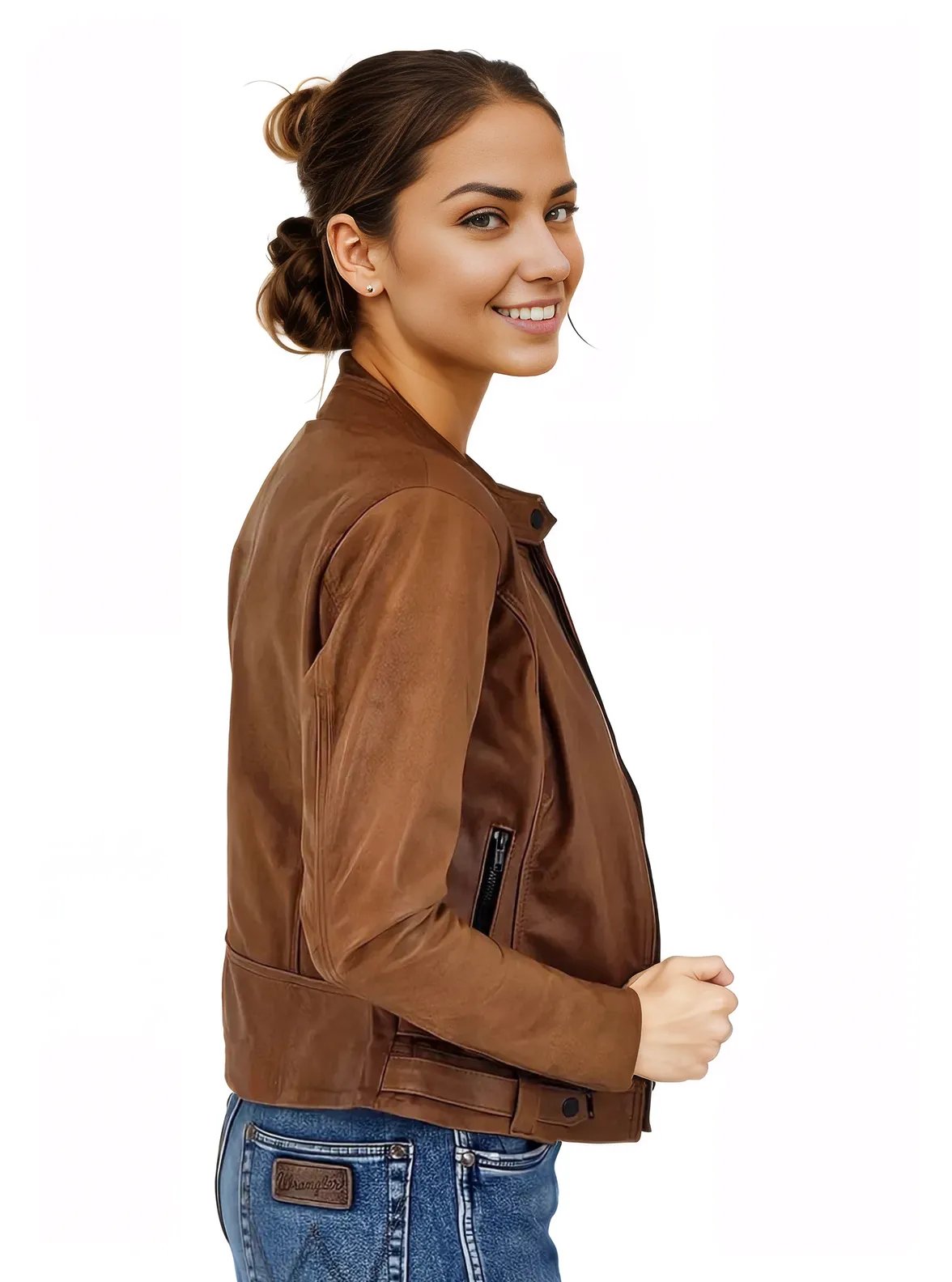 Handcrafted Women's Sheepskin Leather Biker Jacket – Premium Biker Style Honey - Tenku Designs