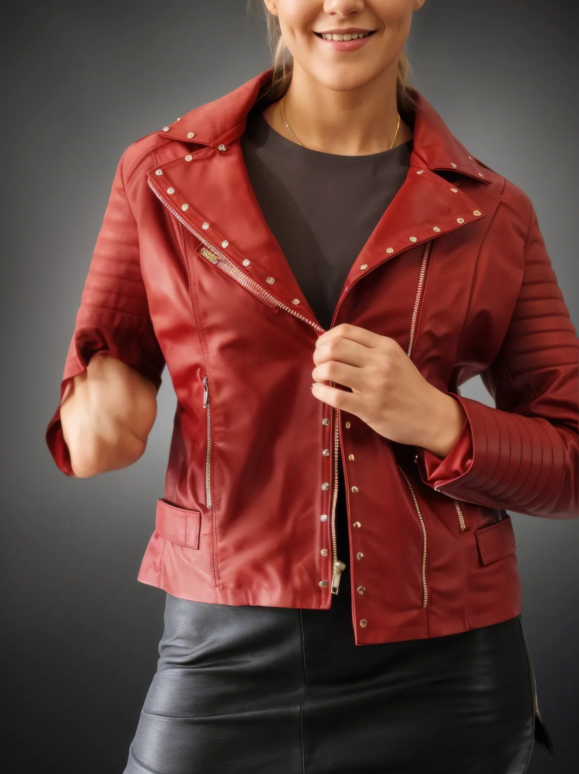 Handcrafted Women's Sheepskin Leather Biker Jacket – Premium Biker Style Red - Tenku Designs