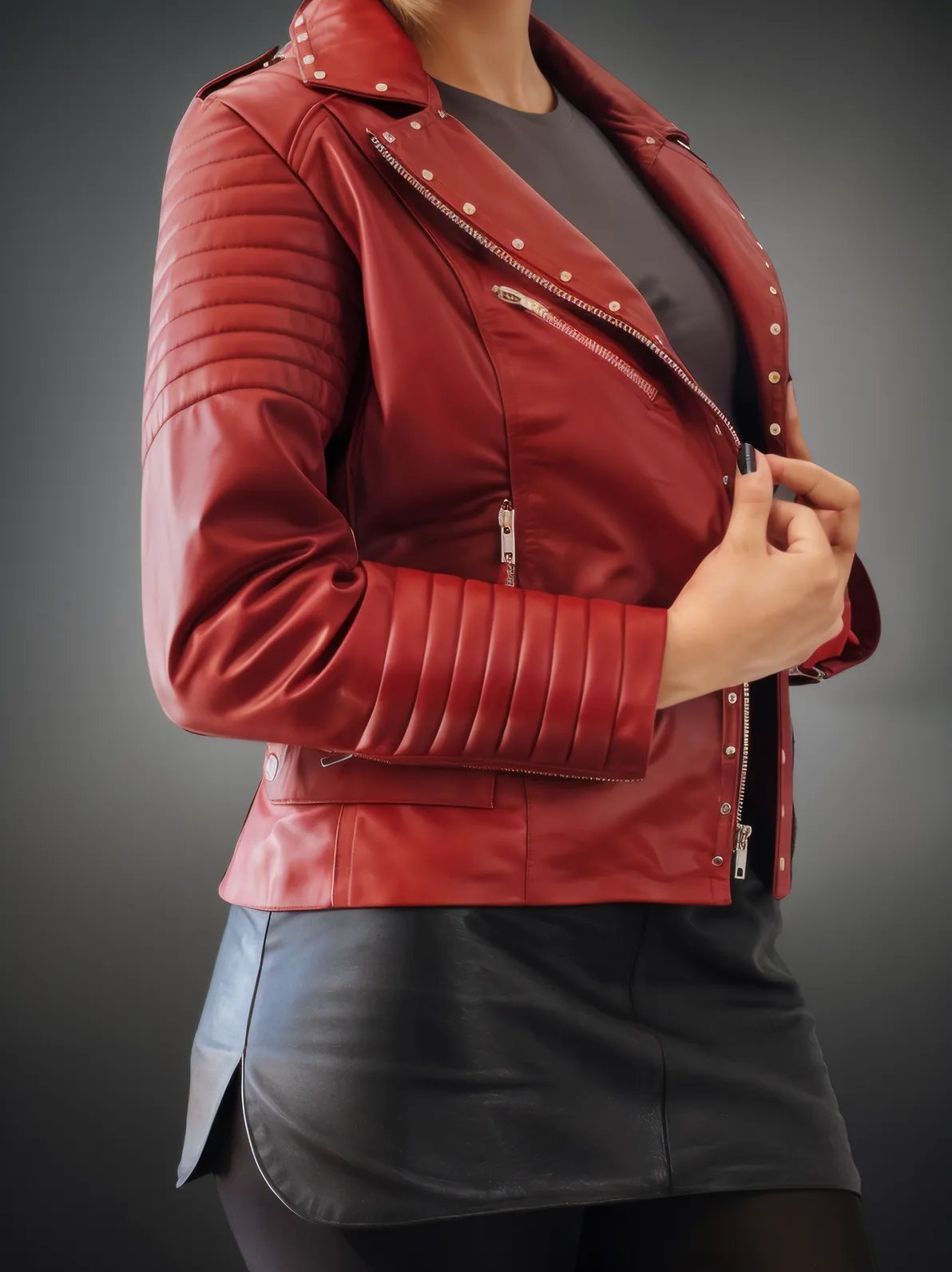 Handcrafted Women's Sheepskin Leather Biker Jacket – Premium Biker Style Red - Tenku Designs
