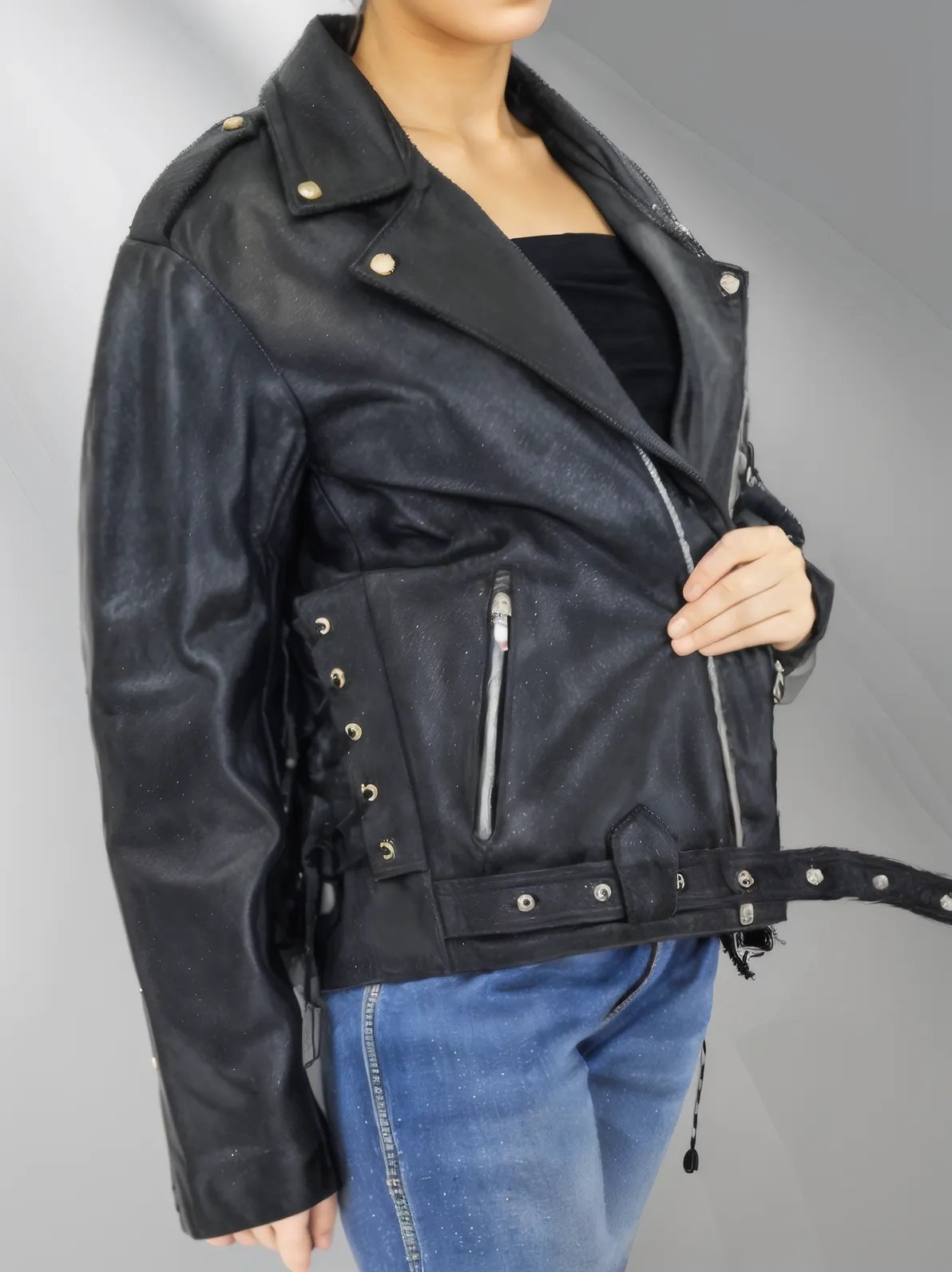 Handcrafted Women's Sheepskin Leather Biker Jacket – Premium Style Black - Tenku Designs