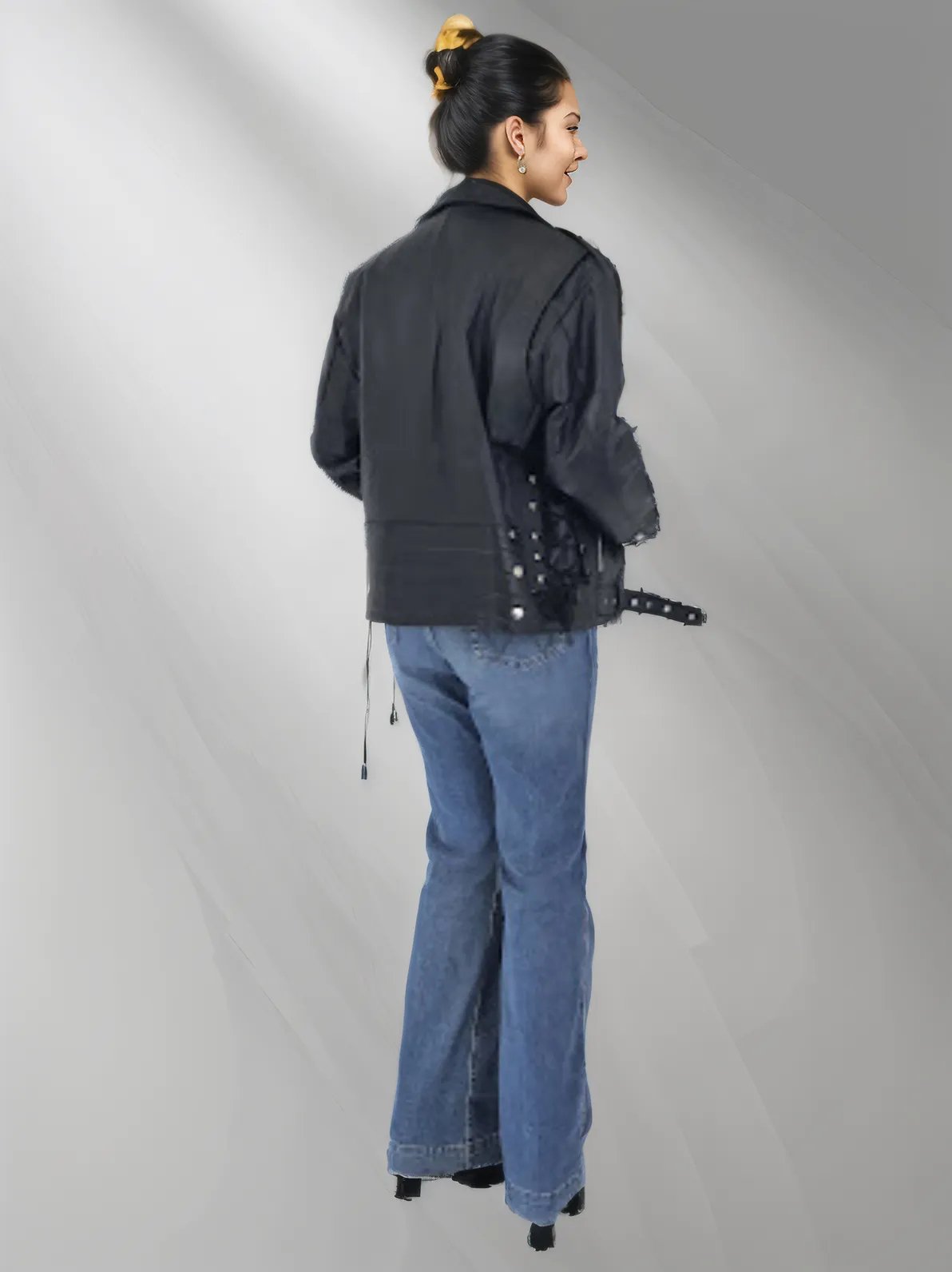 Handcrafted Women's Sheepskin Leather Biker Jacket – Premium Style Black - Tenku Designs