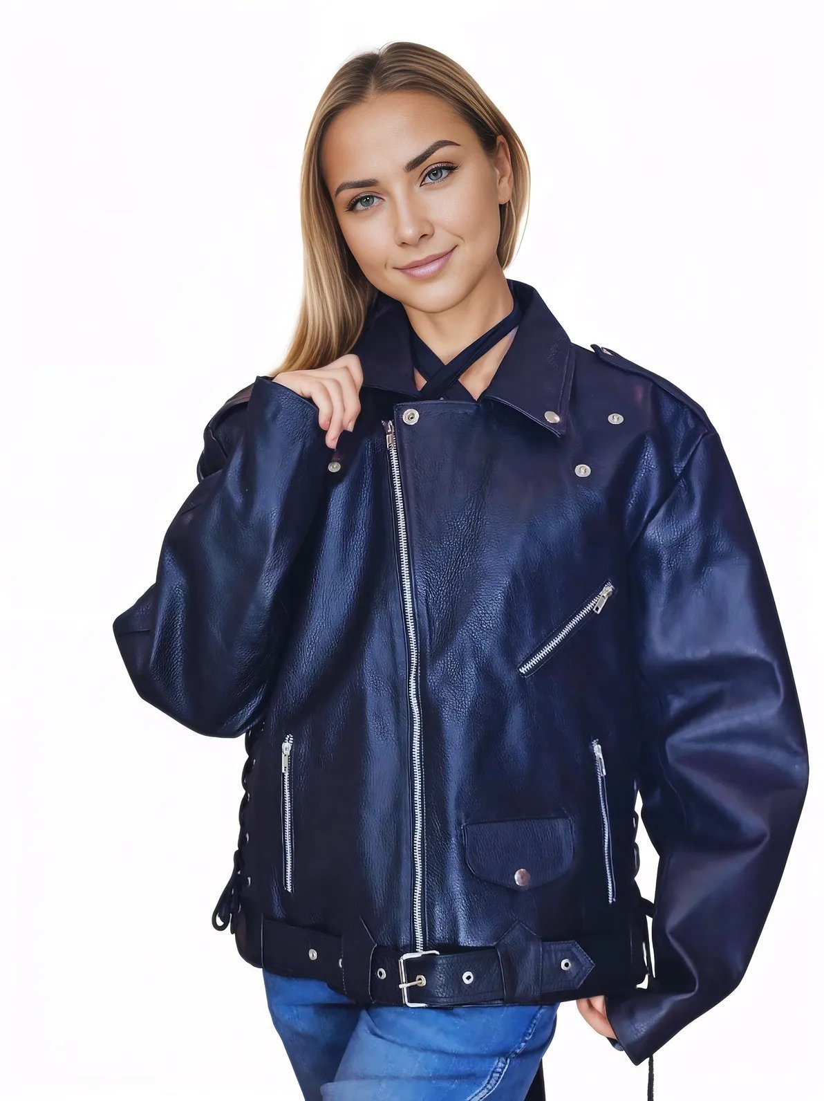 Handcrafted Women's Sheepskin Leather Biker Jacket – Premium Style Black - Tenku Designs