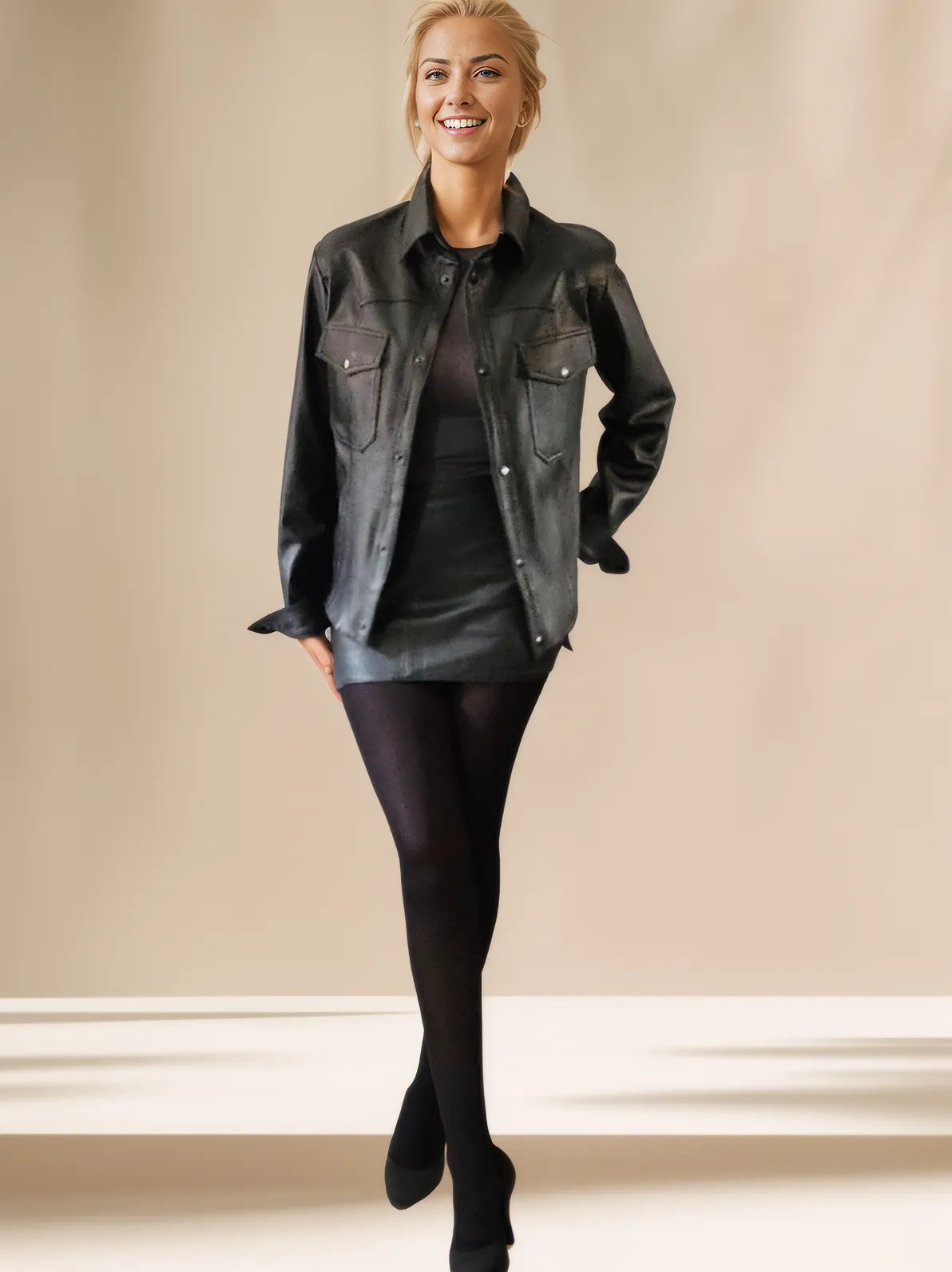 Handcrafted Women's Sheepskin Leather Shirt – Western - Style Black Button - Up - Tenku Designs