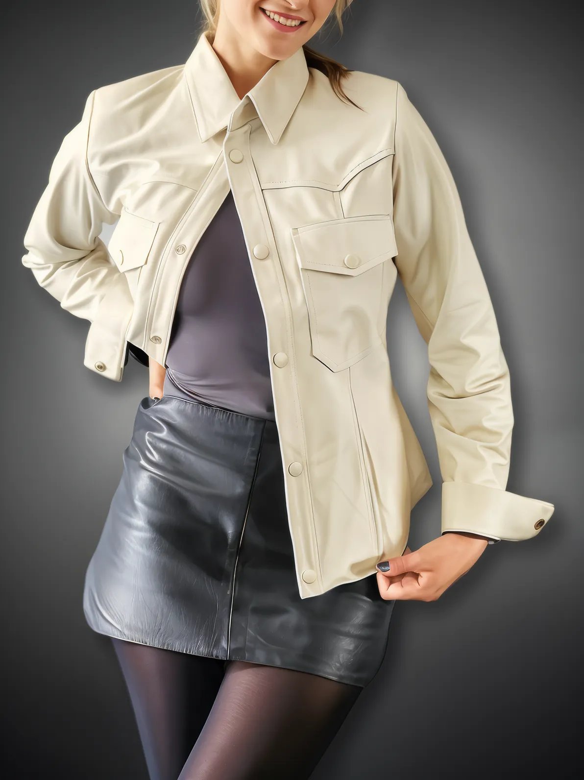 Handcrafted Women's Sheepskin Leather Shirt – Western - Style Bone Button - Up - Tenku Designs